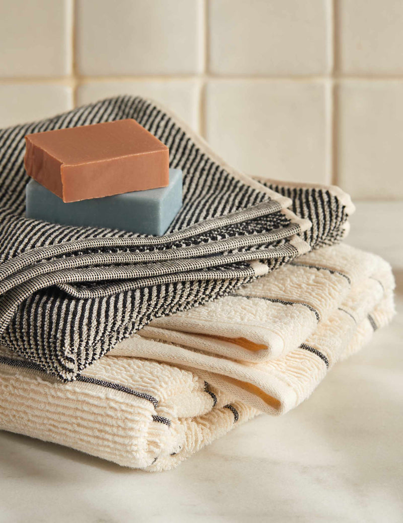 Pure cotton narrow striped bath towel, imported from the UK