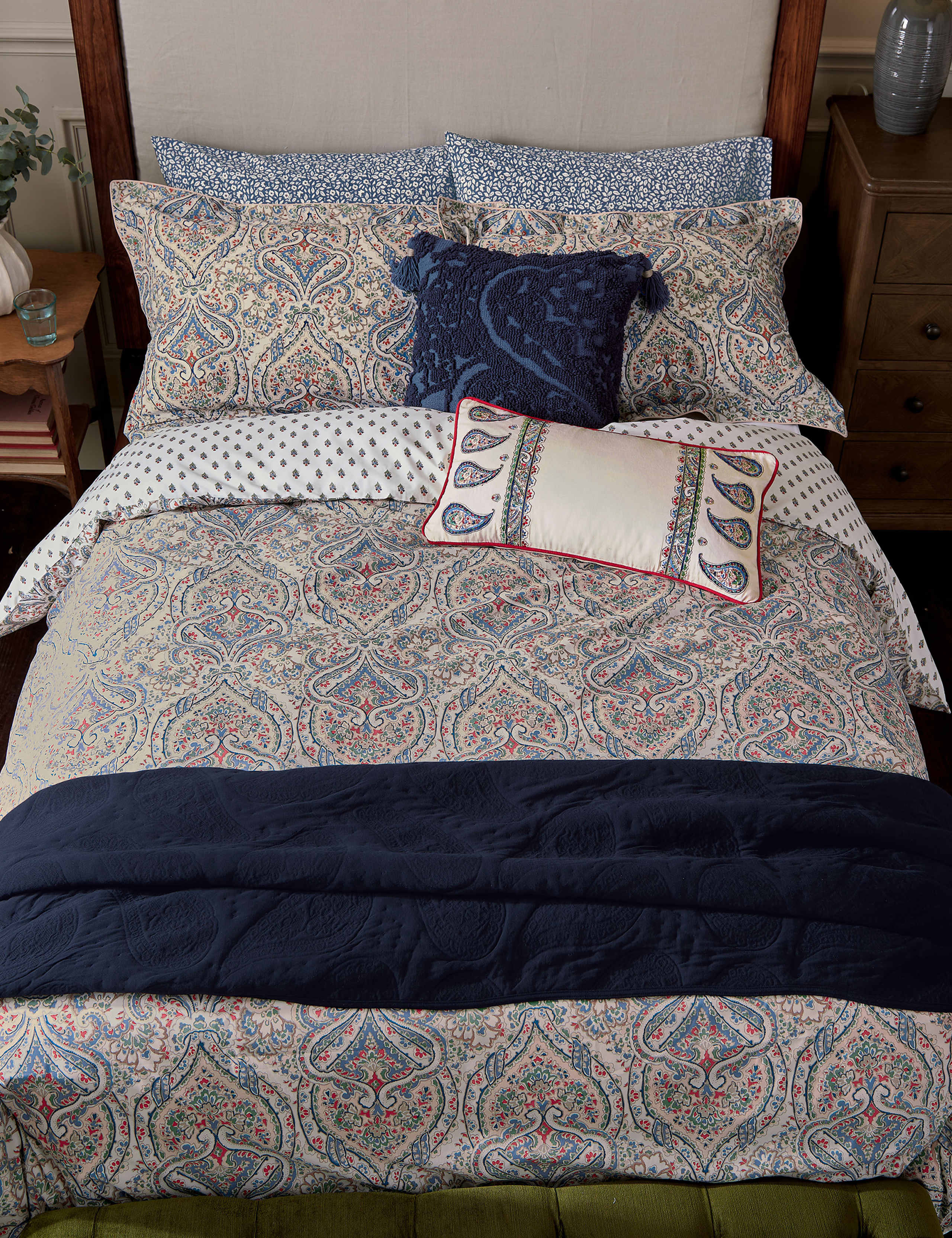 Pure cotton paisley needlepoint cushion (British brand)