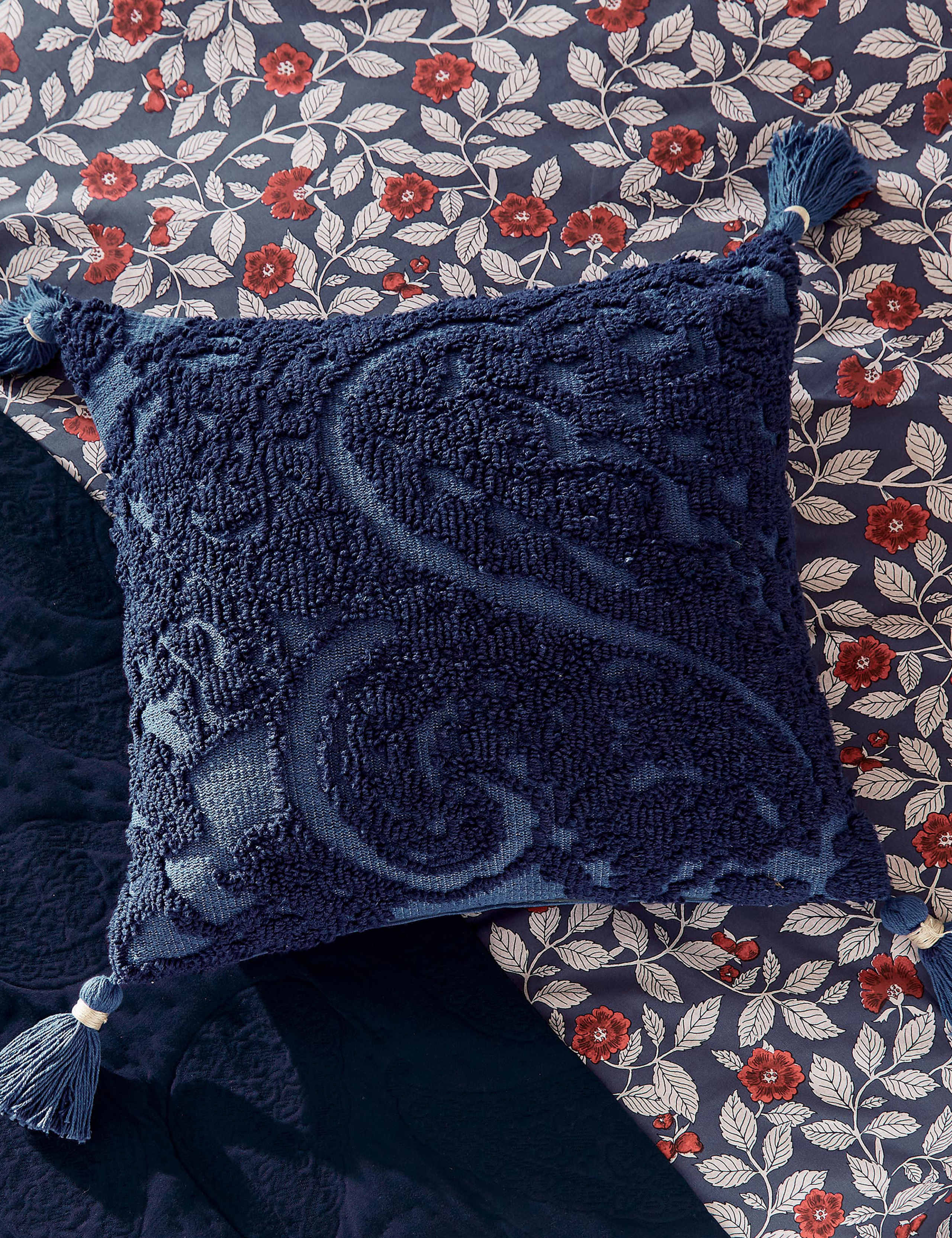 Pure cotton paisley needlepoint cushion (British brand)