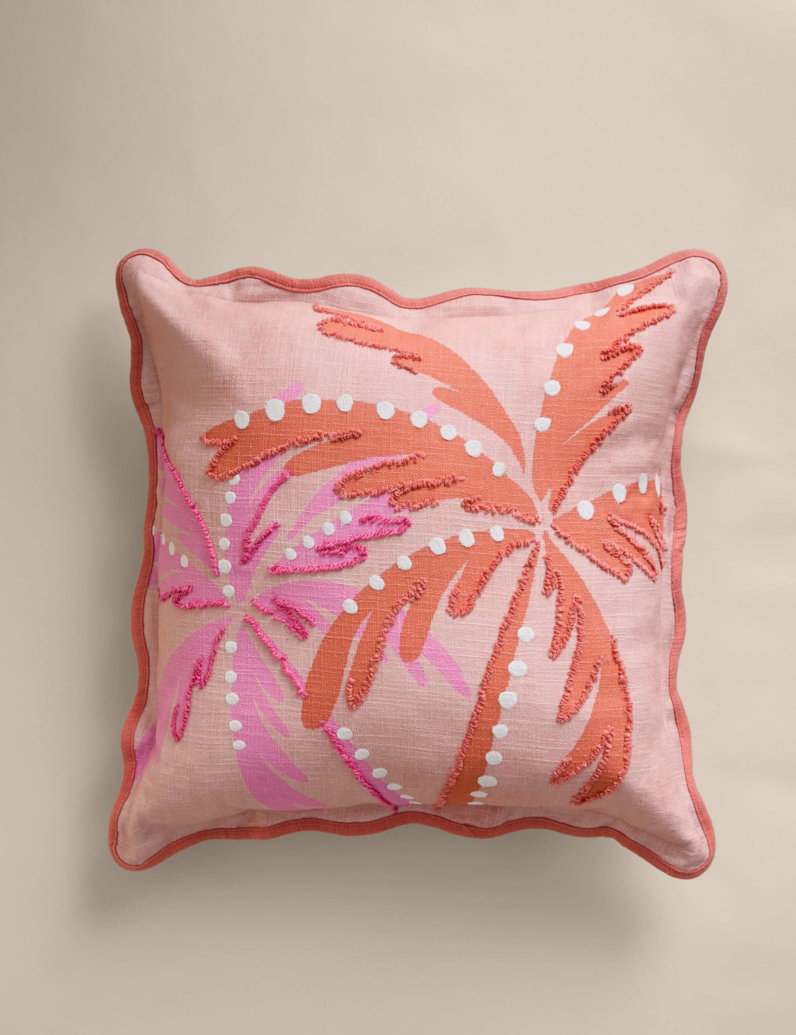 Cotton cushion with palm embroidery 50cm, imported from the UK