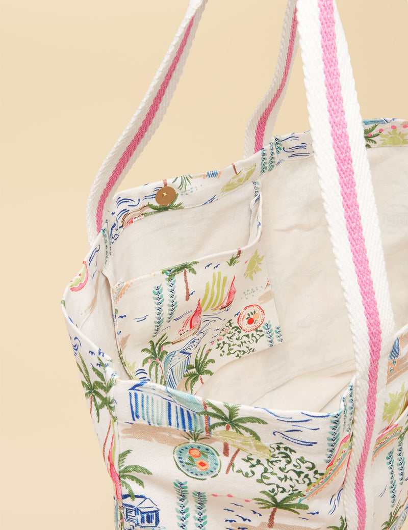 Joules pure cotton printed tote bag with palm design - British product
