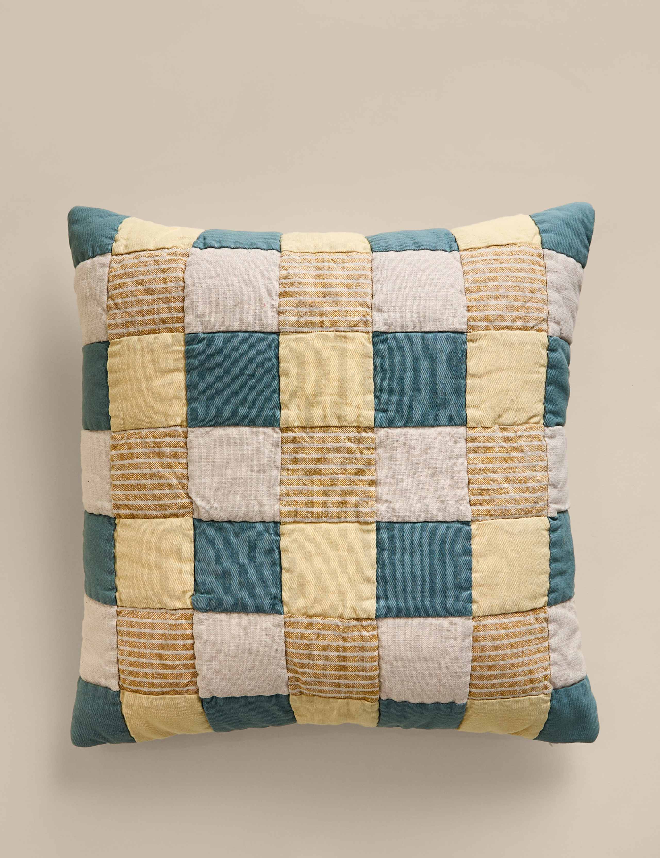Pure cotton quilted patchwork cushion 50cm (British brand)