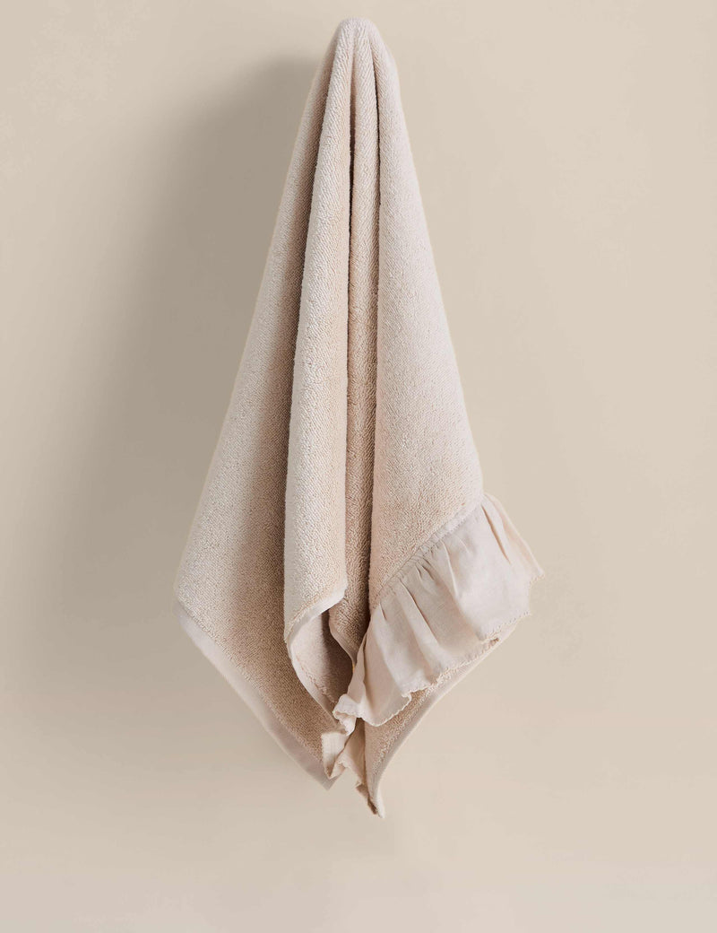 Pure cotton ruffle towel with linen border 600gsm (British brand)