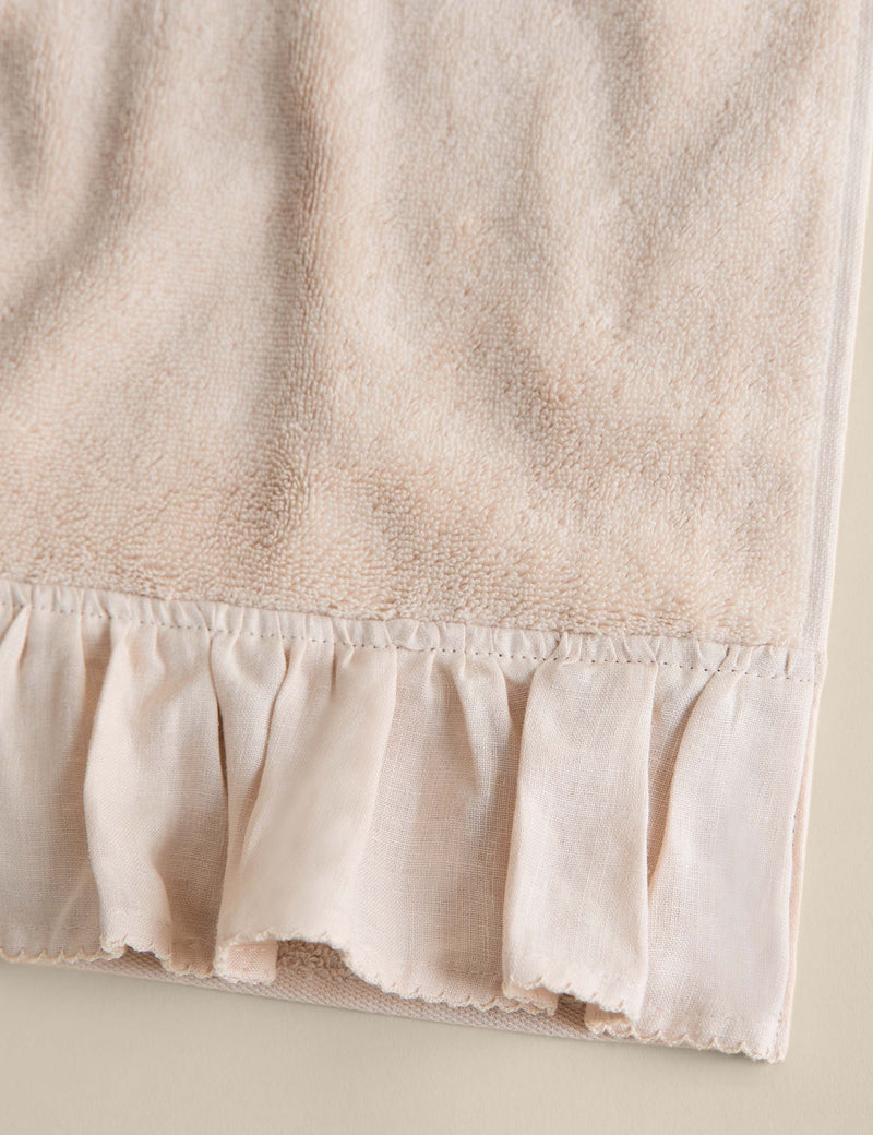 Pure cotton ruffle towel with linen border 600gsm (British brand)
