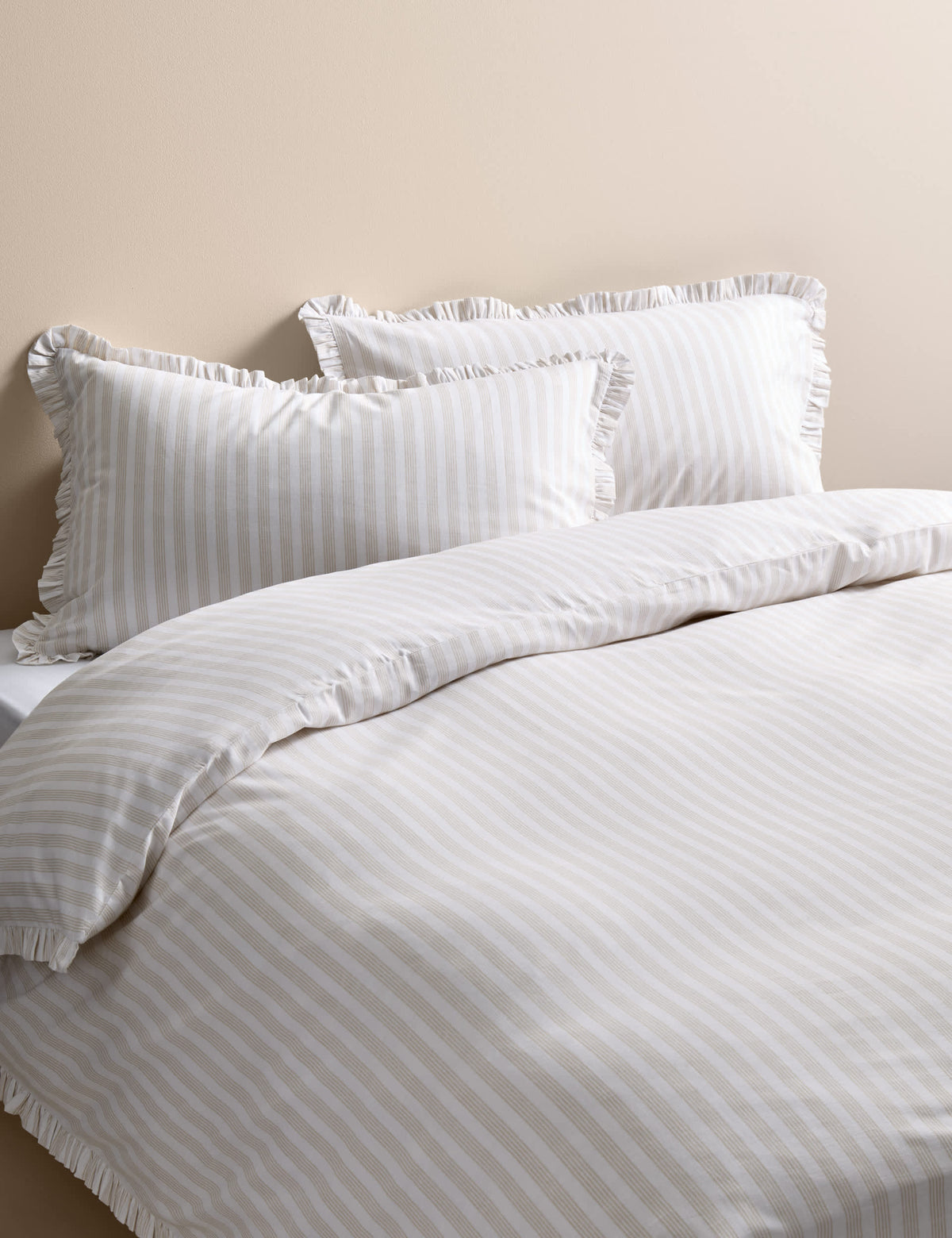 Pure cotton striped ruffle single bedding set, imported from the UK