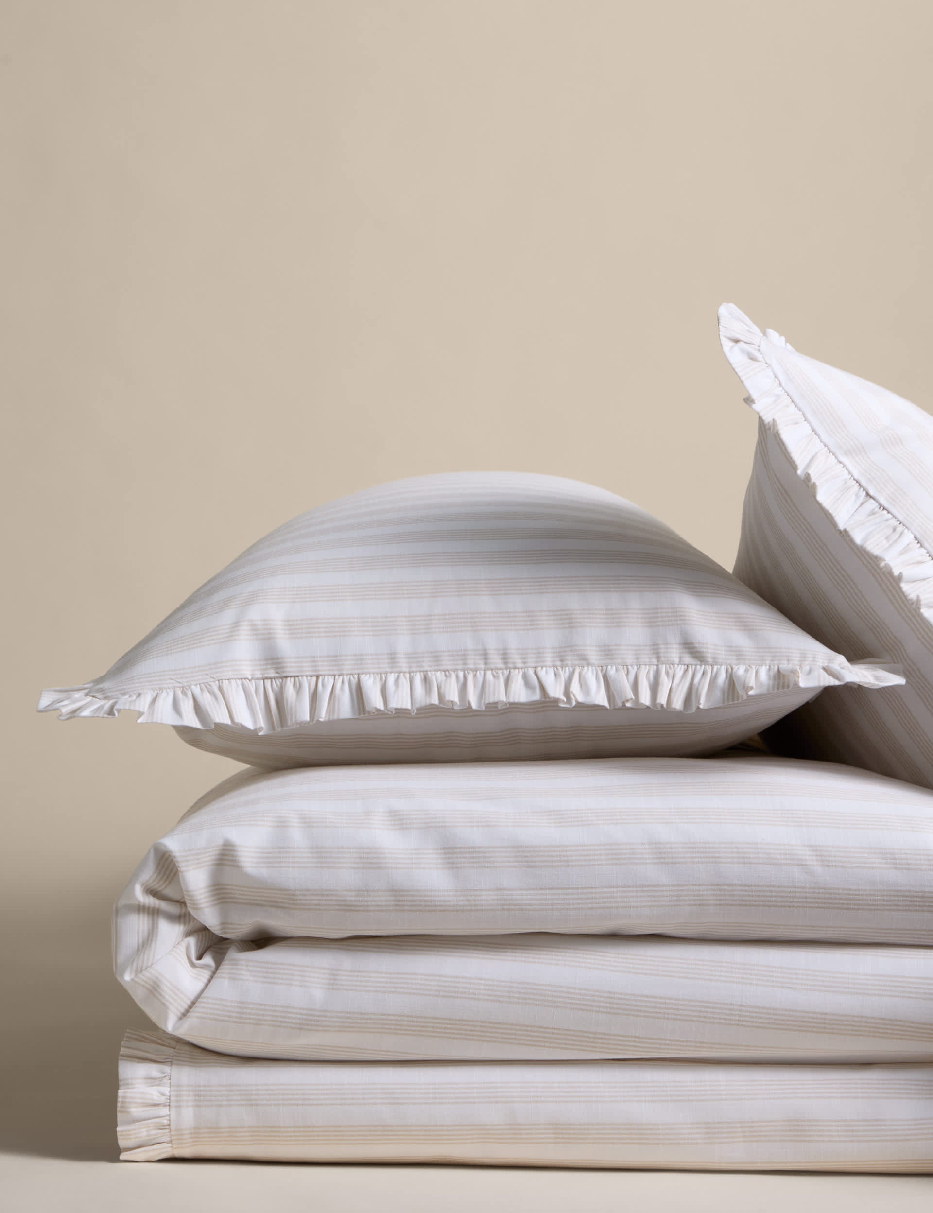Pure cotton striped ruffle single bedding set, imported from the UK