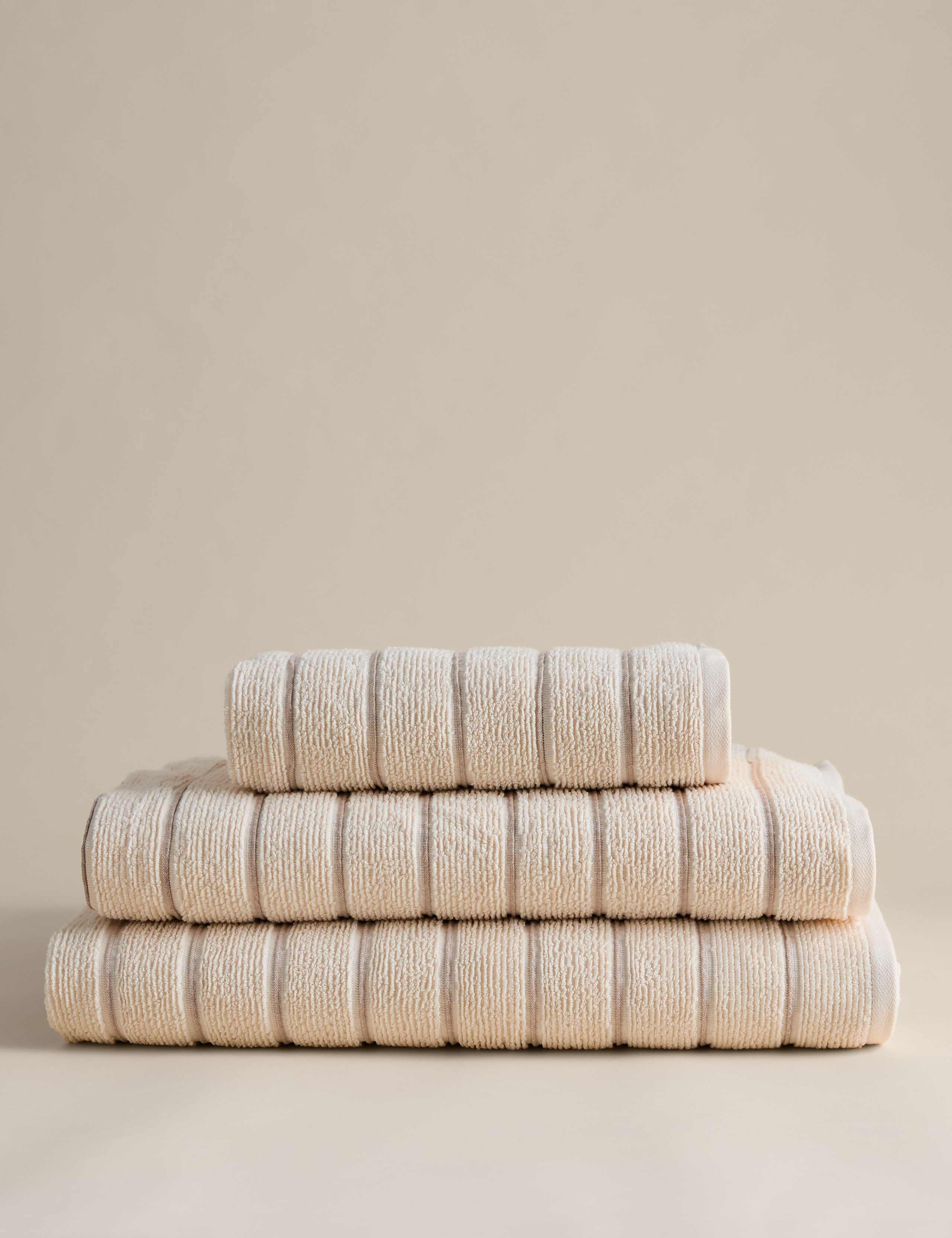Pure cotton textured striped bath towel, imported from the UK
