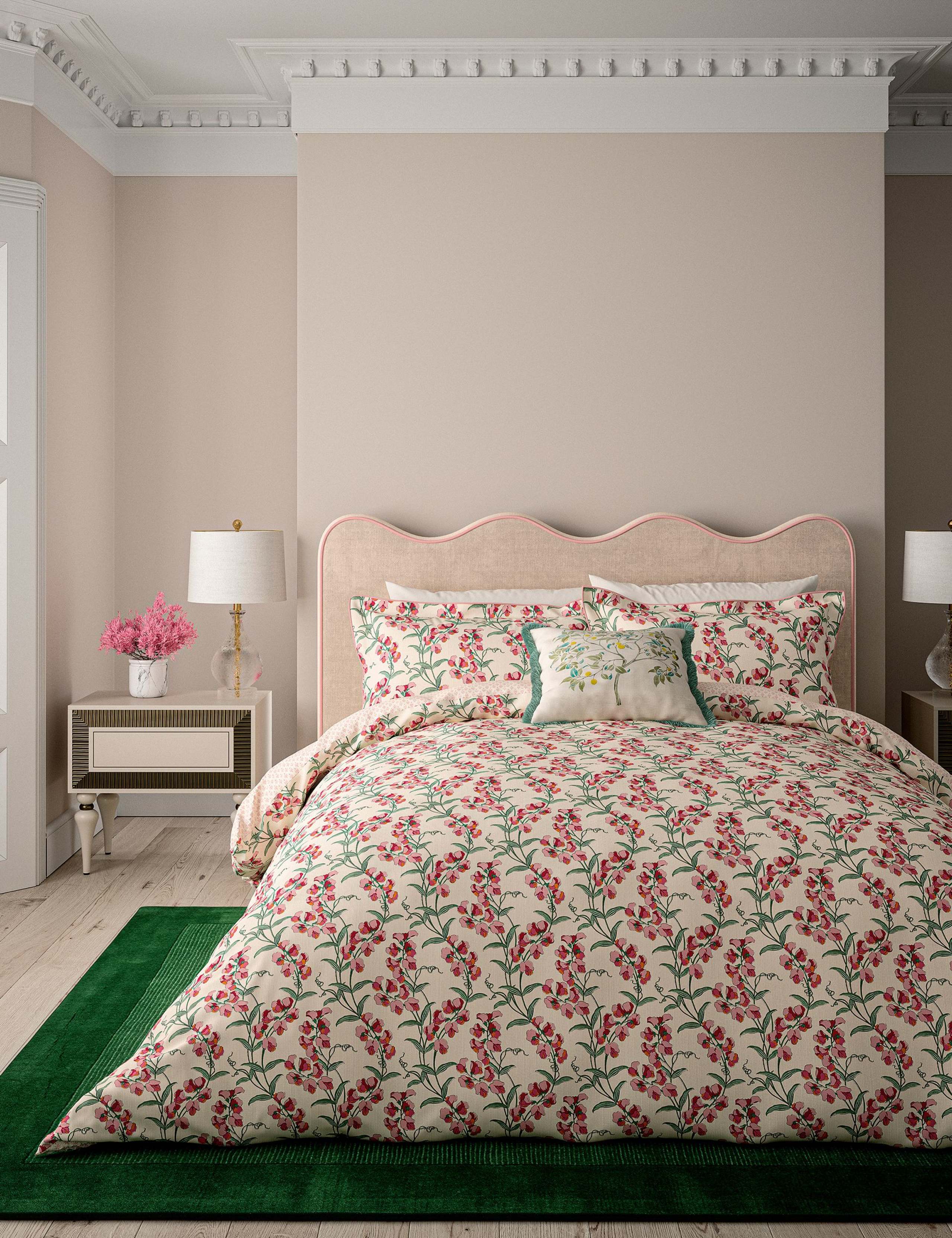 V&A cotton cushion with ornamental tree design, UK version