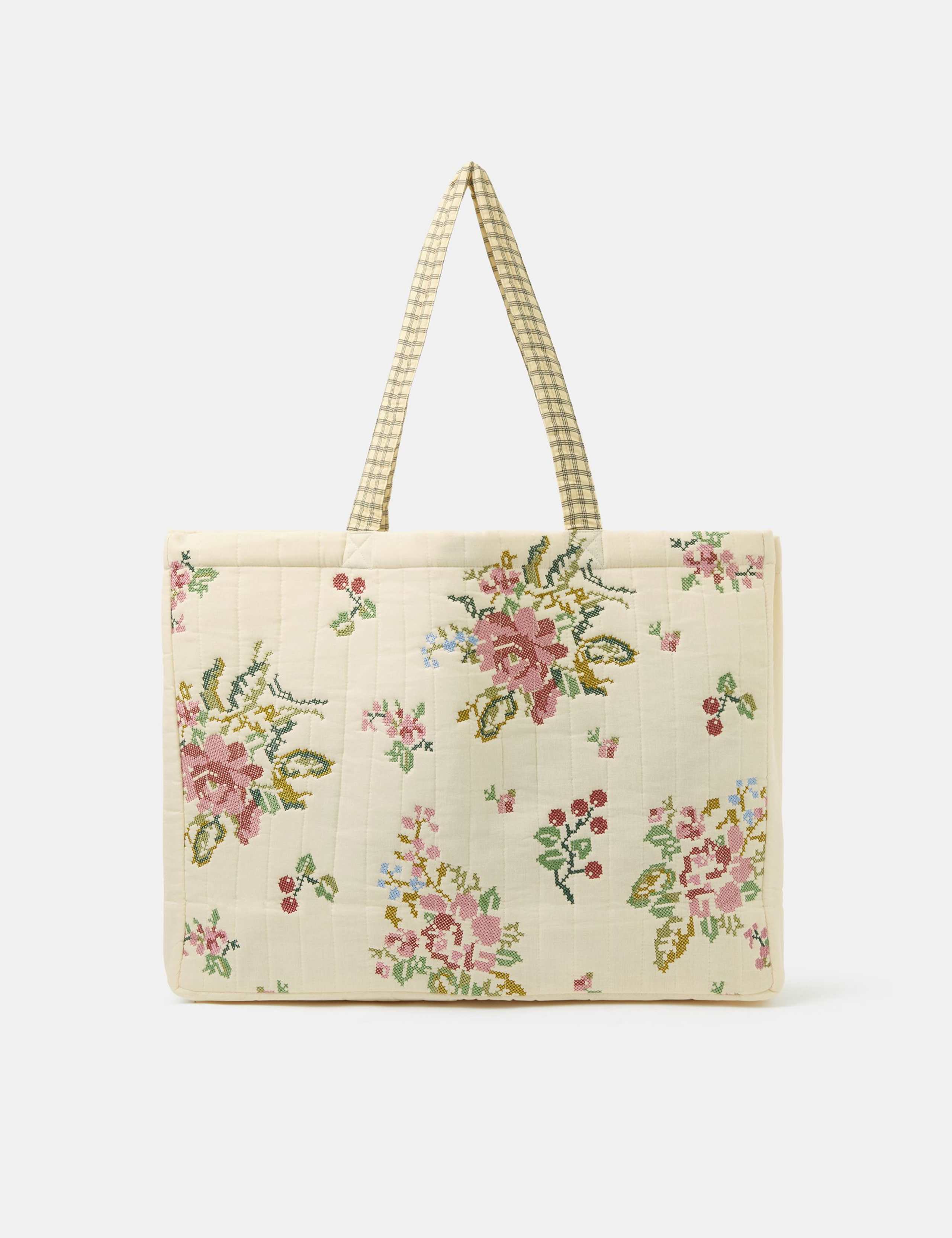 Accessorize pure cotton tote bag quilted smiley embroidery, imported from the UK