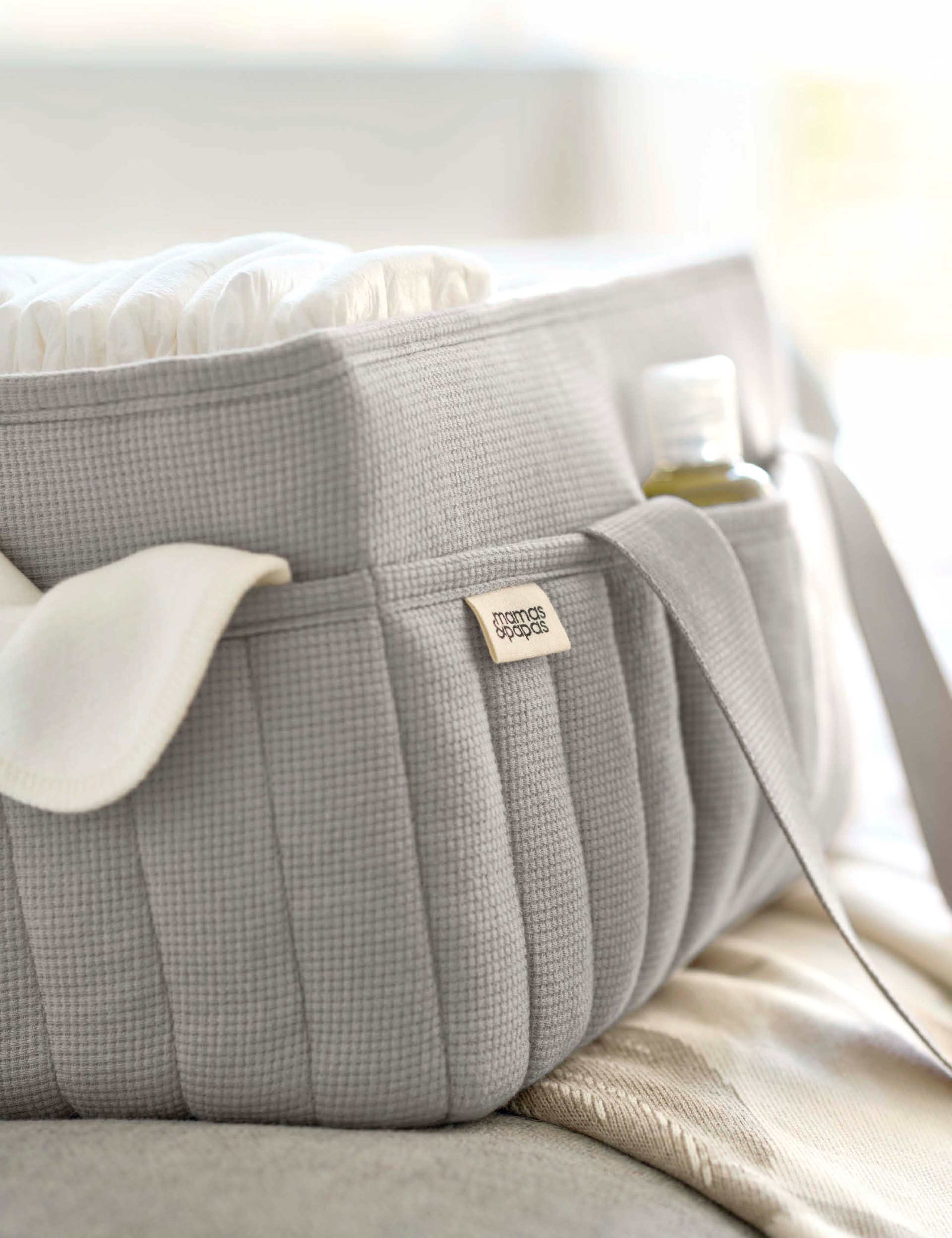 Mamas & Papas pure cotton waffle nappy caddy bag, imported from the UK
