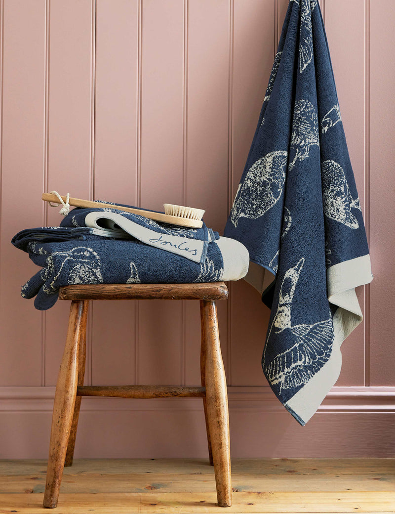 Joules pure cotton wild fowl bath towel, imported from the UK