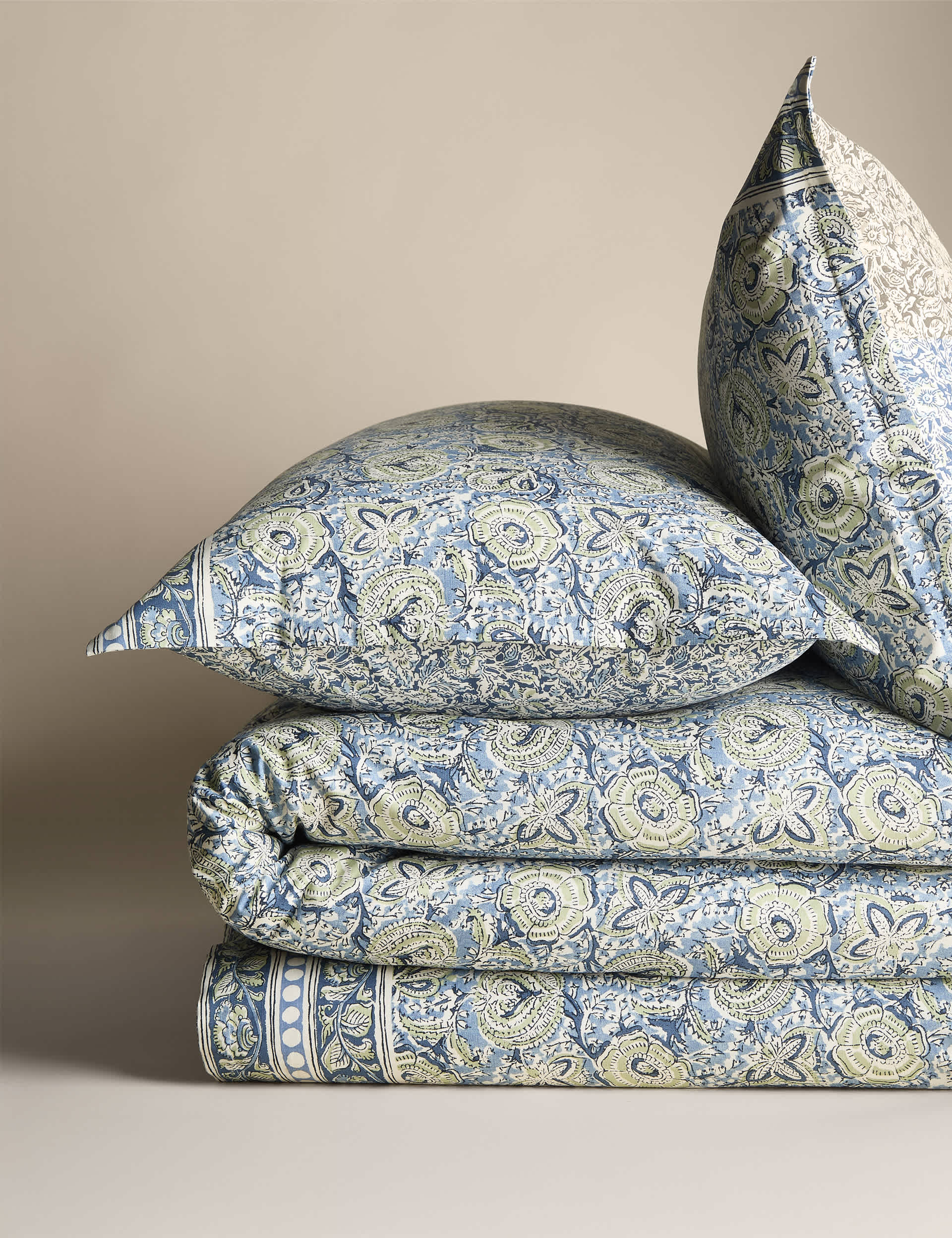 Pure Cotton Woodblock Floral Bedding Set, imported from the UK