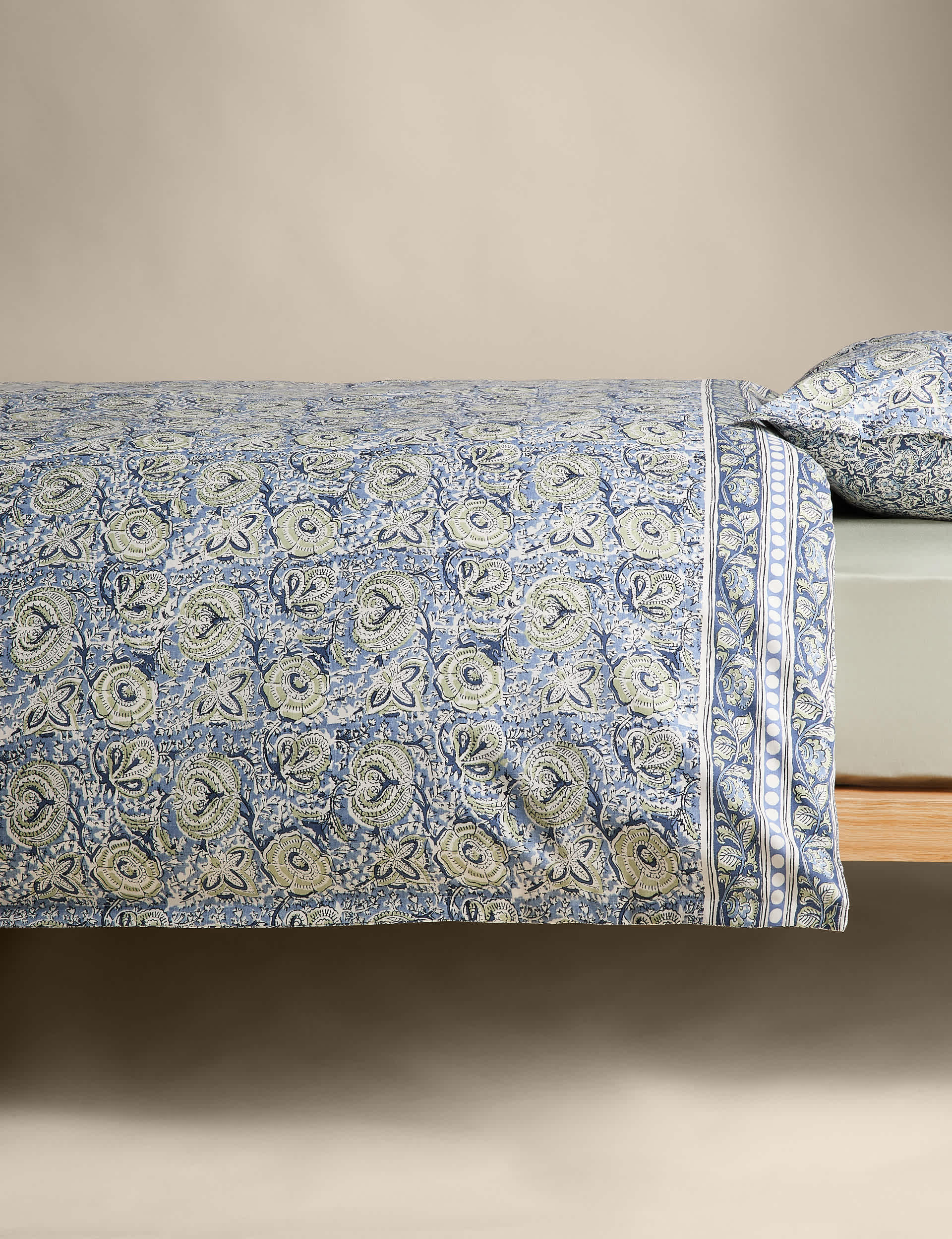 Pure Cotton Woodblock Floral Bedding Set, imported from the UK