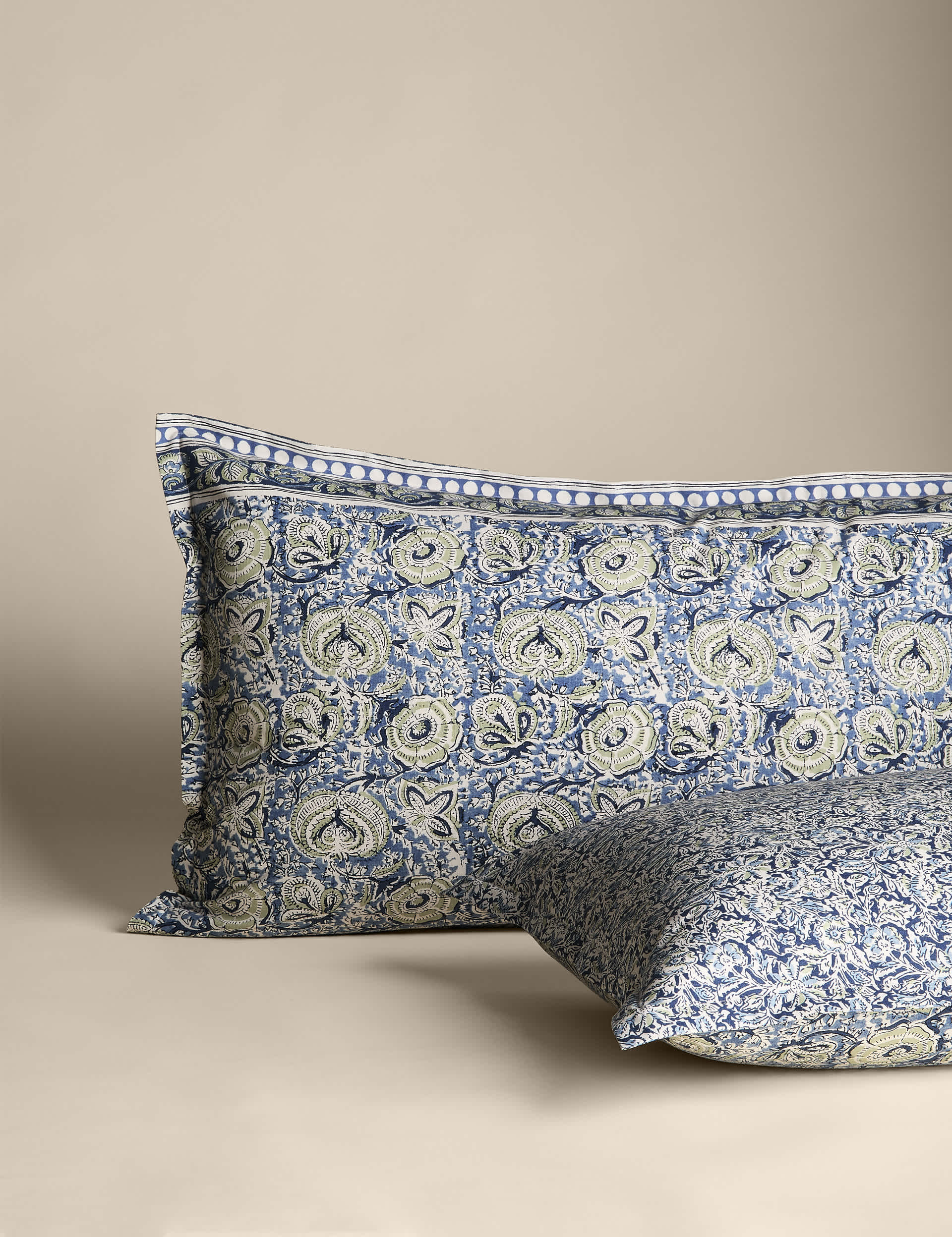 Pure Cotton Woodblock Floral Bedding Set, imported from the UK