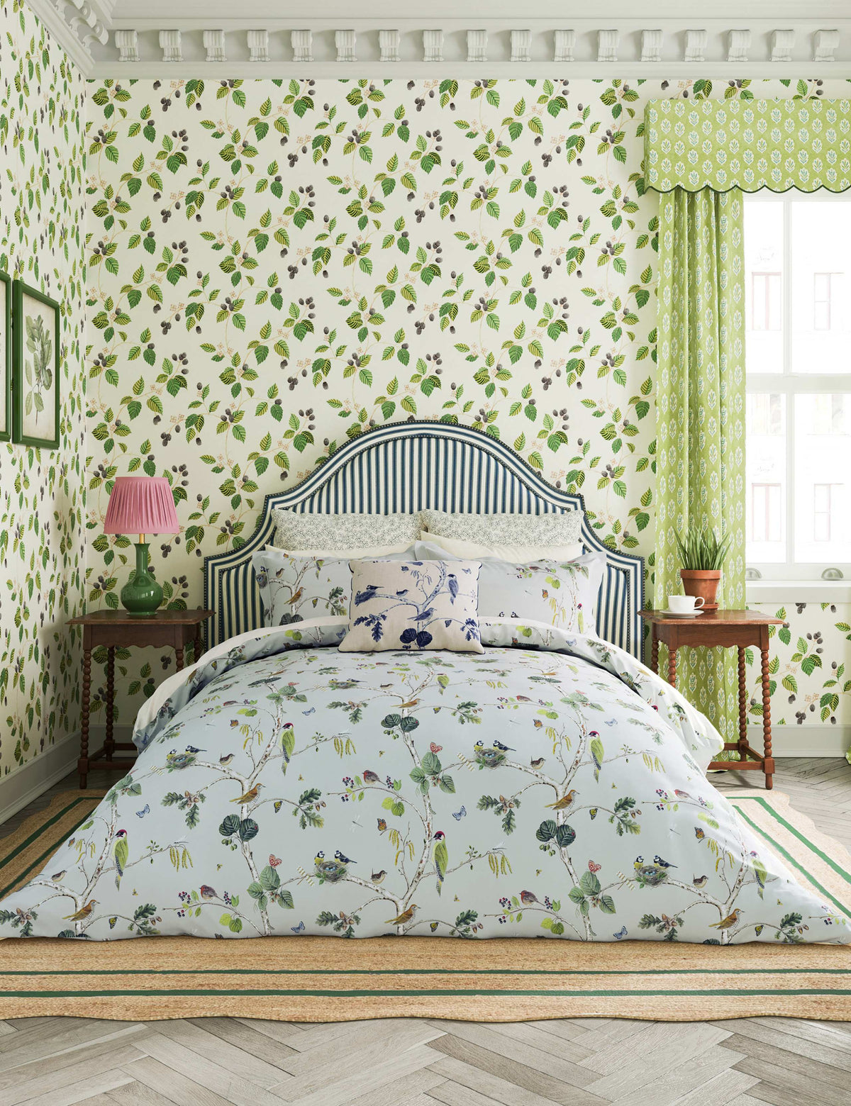 Sanderson Woodland Chorus duvet cover, imported from the UK