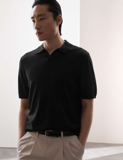 M&S Pure Extra Fine Merino Wool Knitted Polo Shirt- Buy online at McGrocer