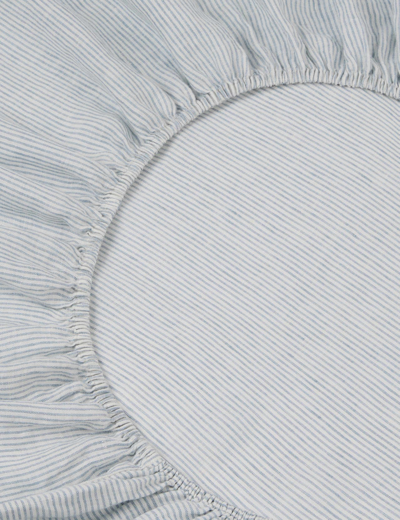 Piglet in Bed pure linen farmhouse stripe fitted sheet, fits deep mattresses (British brand)