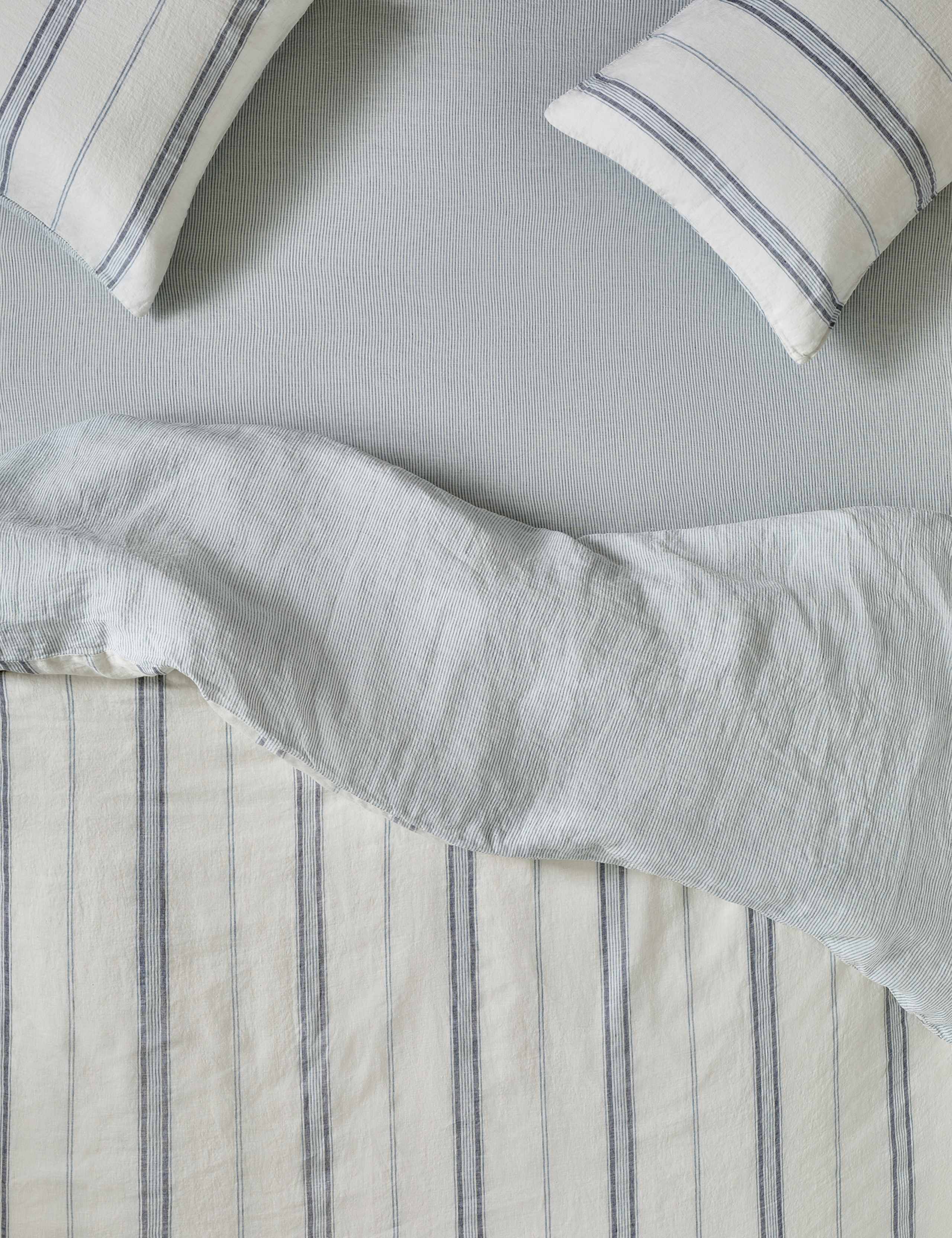 Piglet in Bed pure linen farmhouse stripe fitted sheet, fits deep mattresses (British brand)