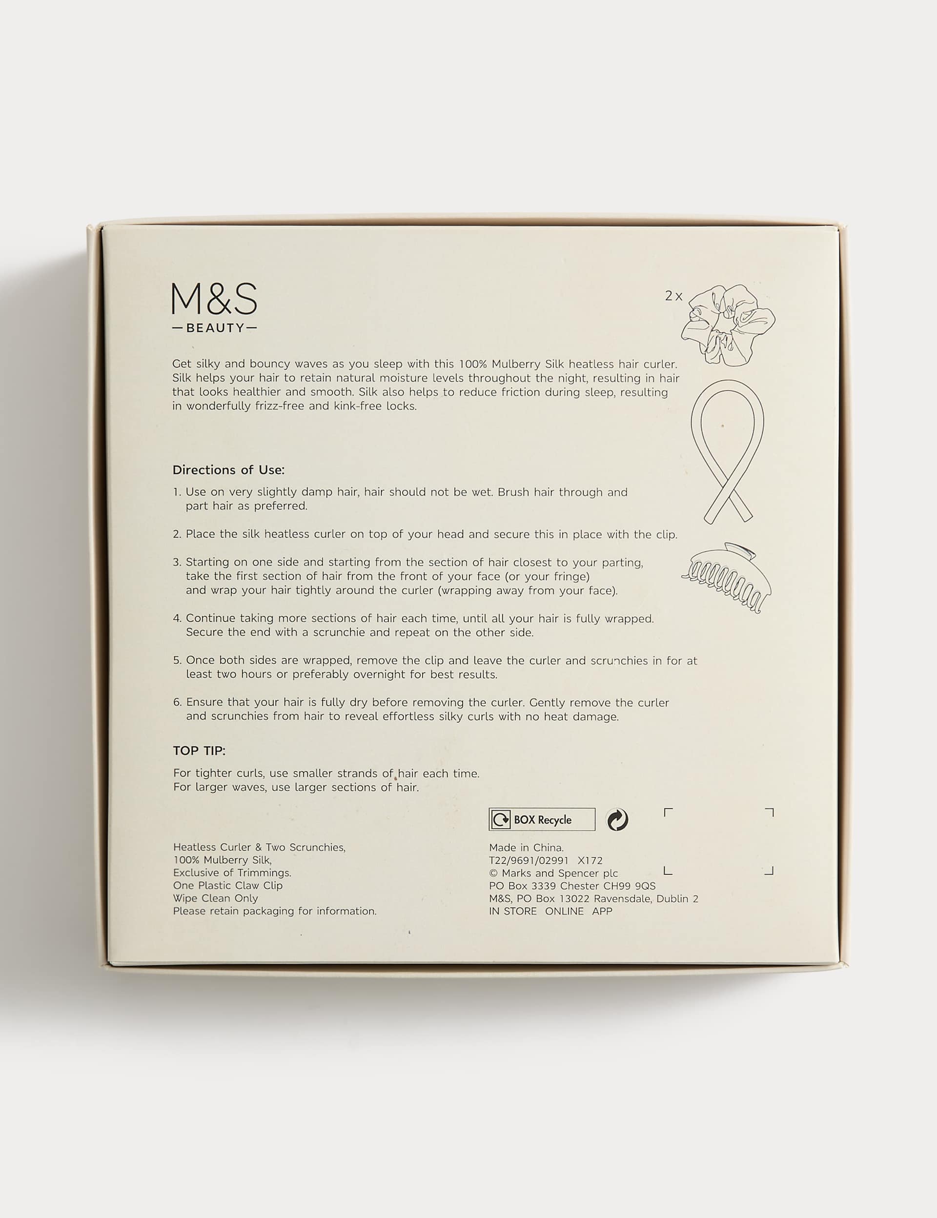 M&S Collection Pure Mulberry Silk Heatless Curler, imported from the UK