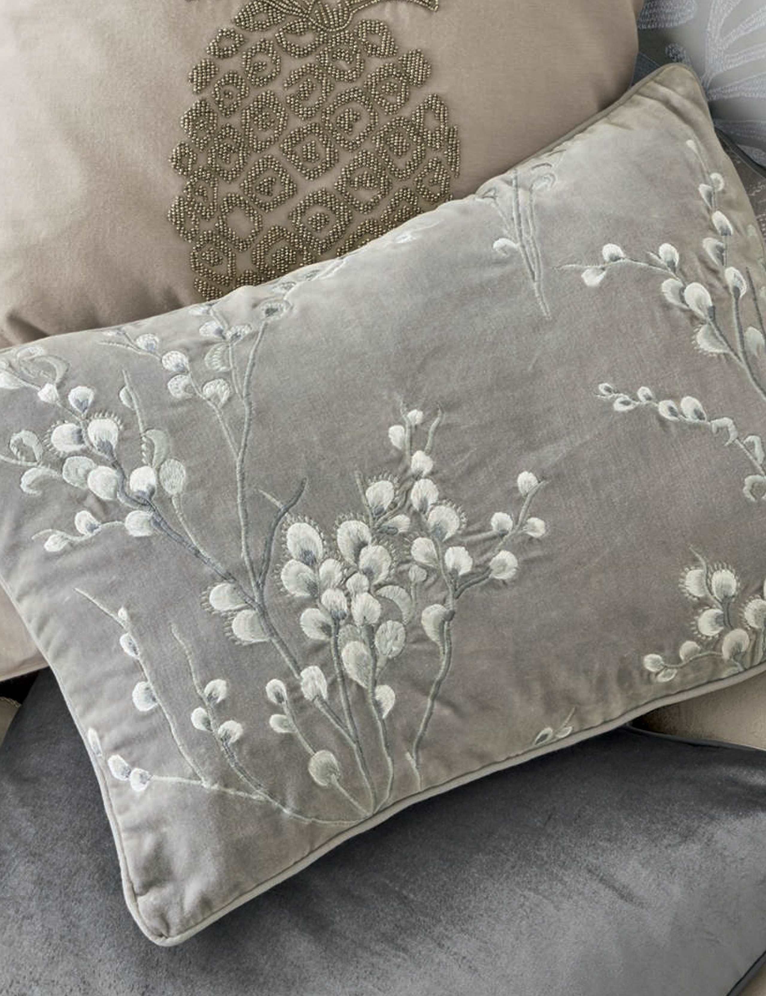 Laura Ashley embroidered pussy willow velvet cushion 50cm, UK version