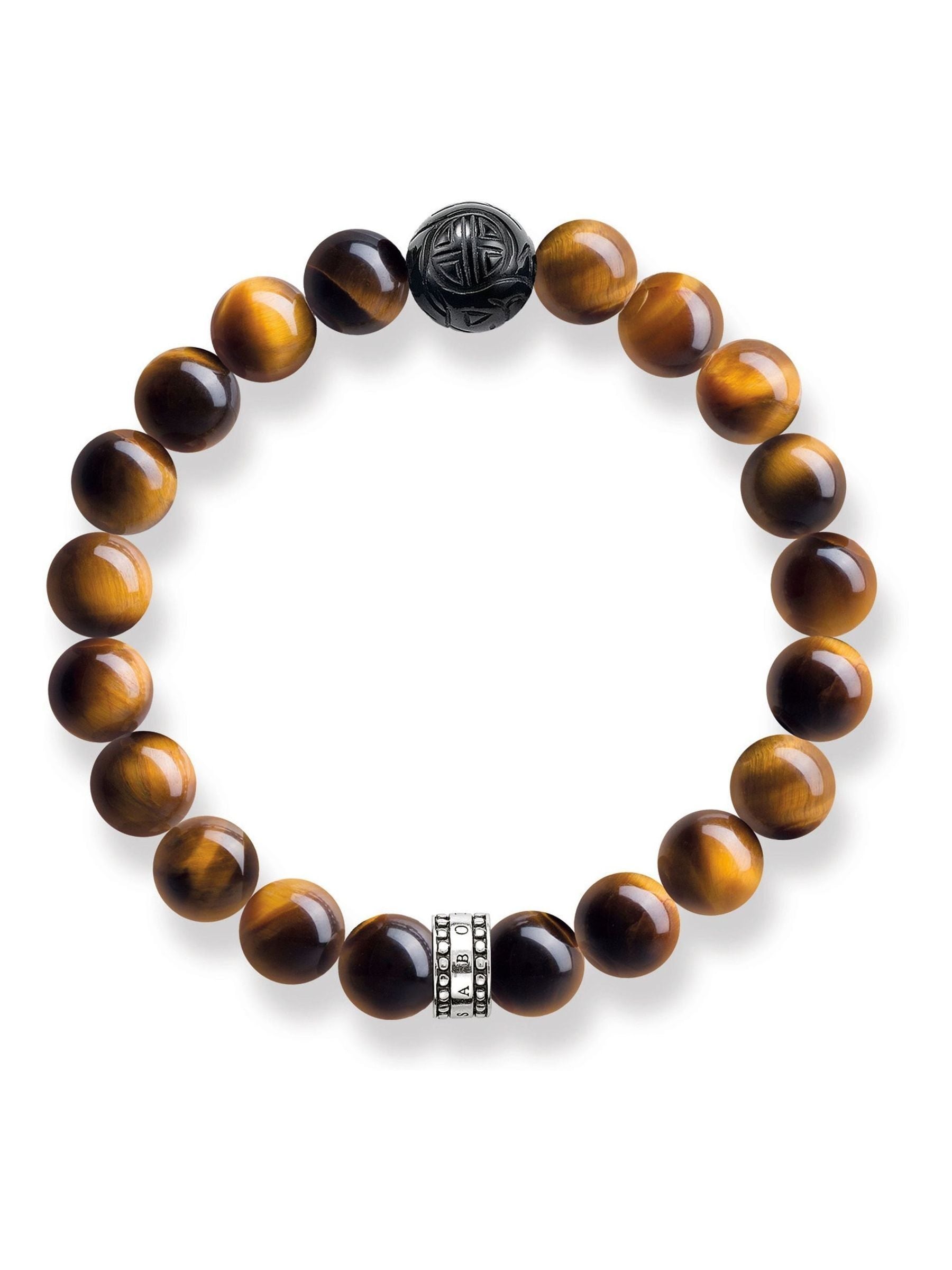 Thomas Sabo obsidian and tiger's eye silver bracelet 0.9cm width (British brand)