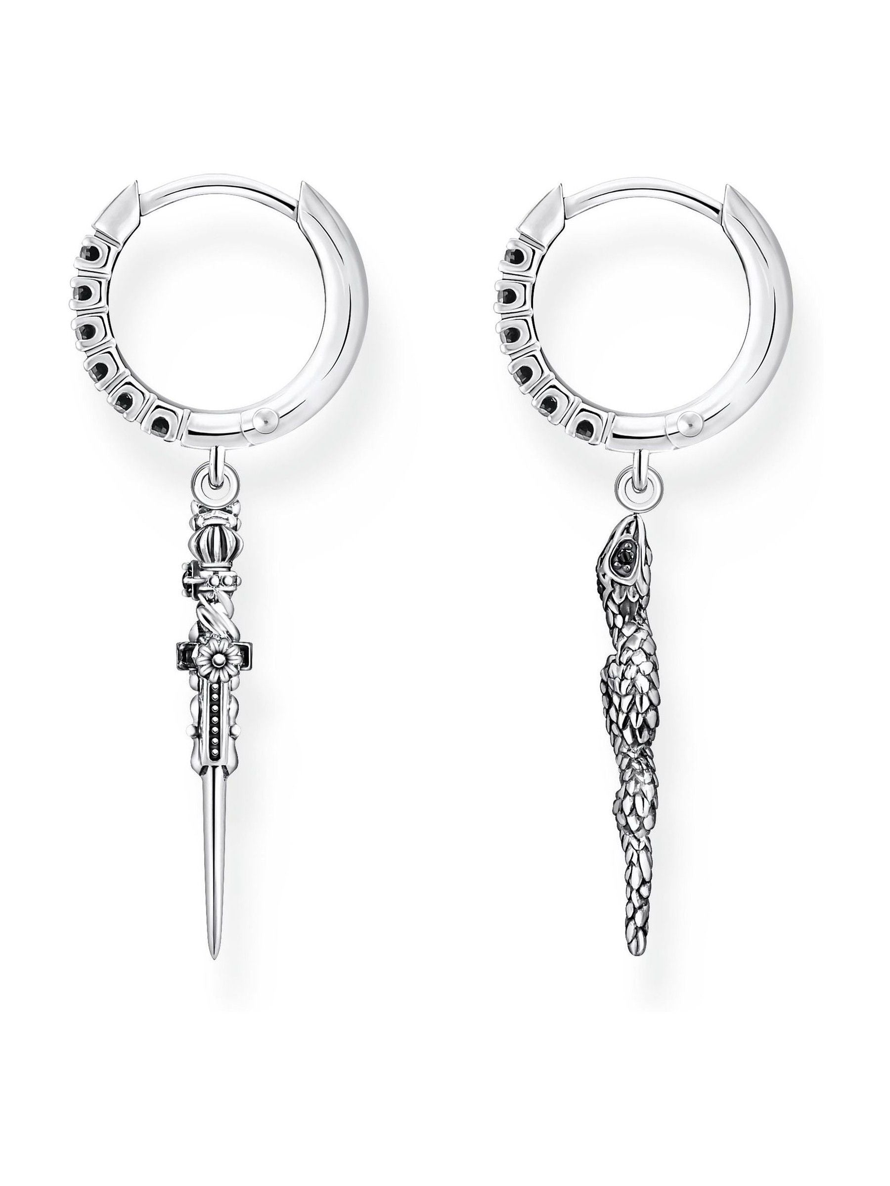 Thomas Sabo black mystic snake hoop earrings in 925 silver (British brand)
