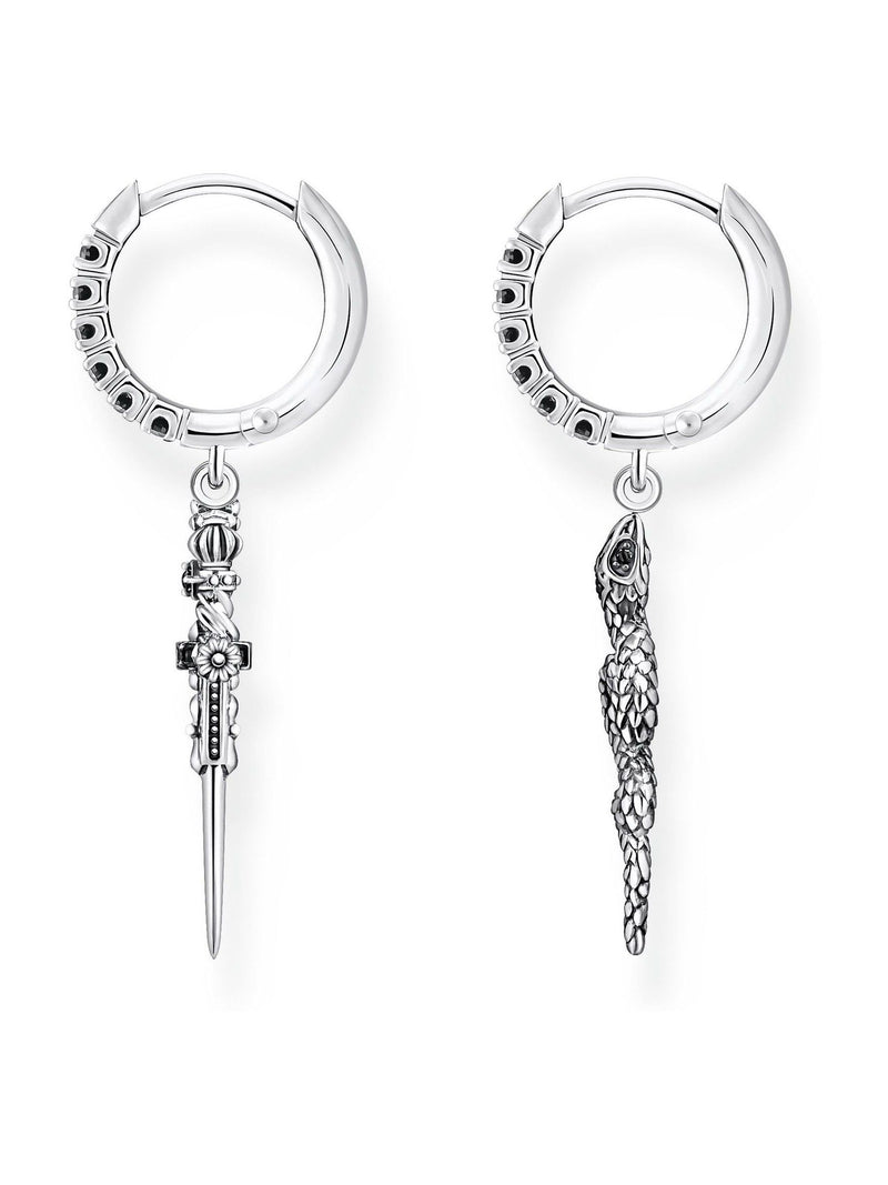 Thomas Sabo black mystic snake hoop earrings in 925 silver (British brand)