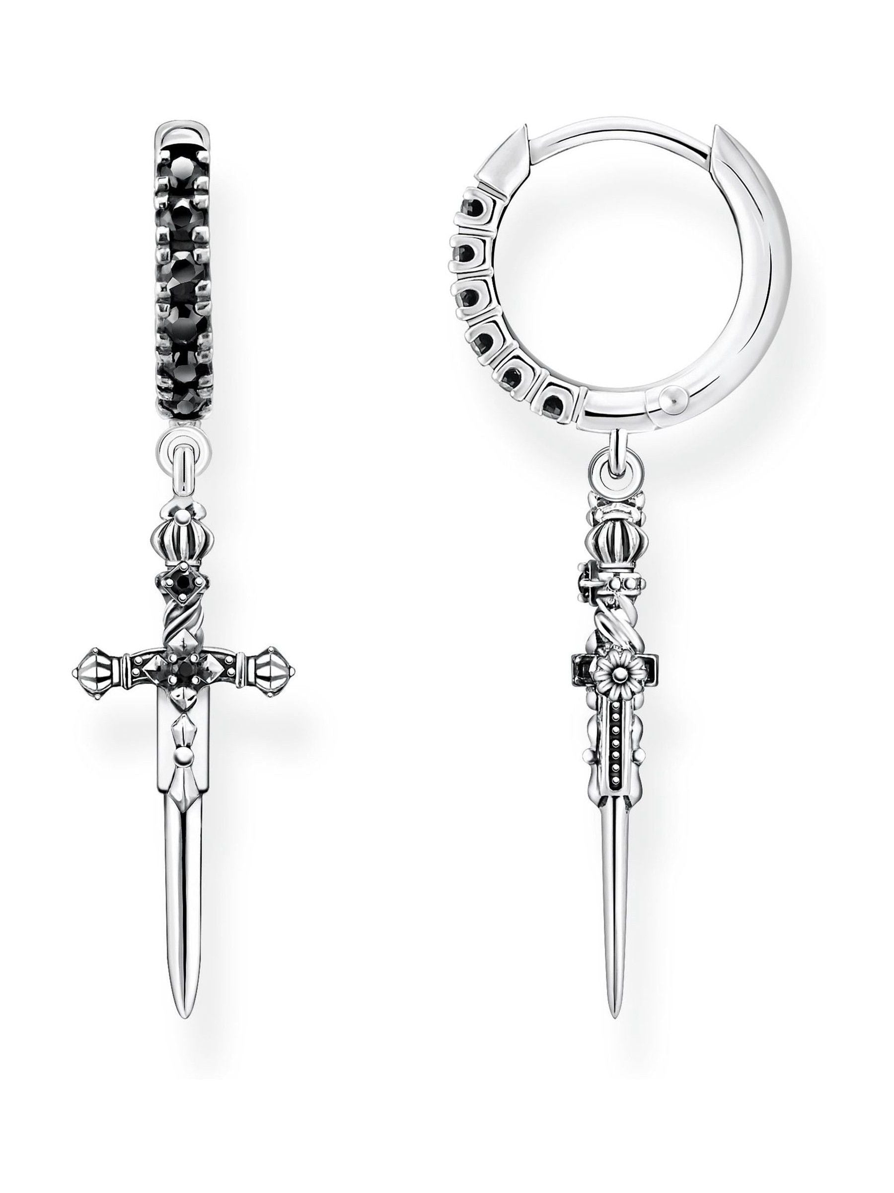 Thomas Sabo black mystic snake hoop earrings in 925 silver (British brand)