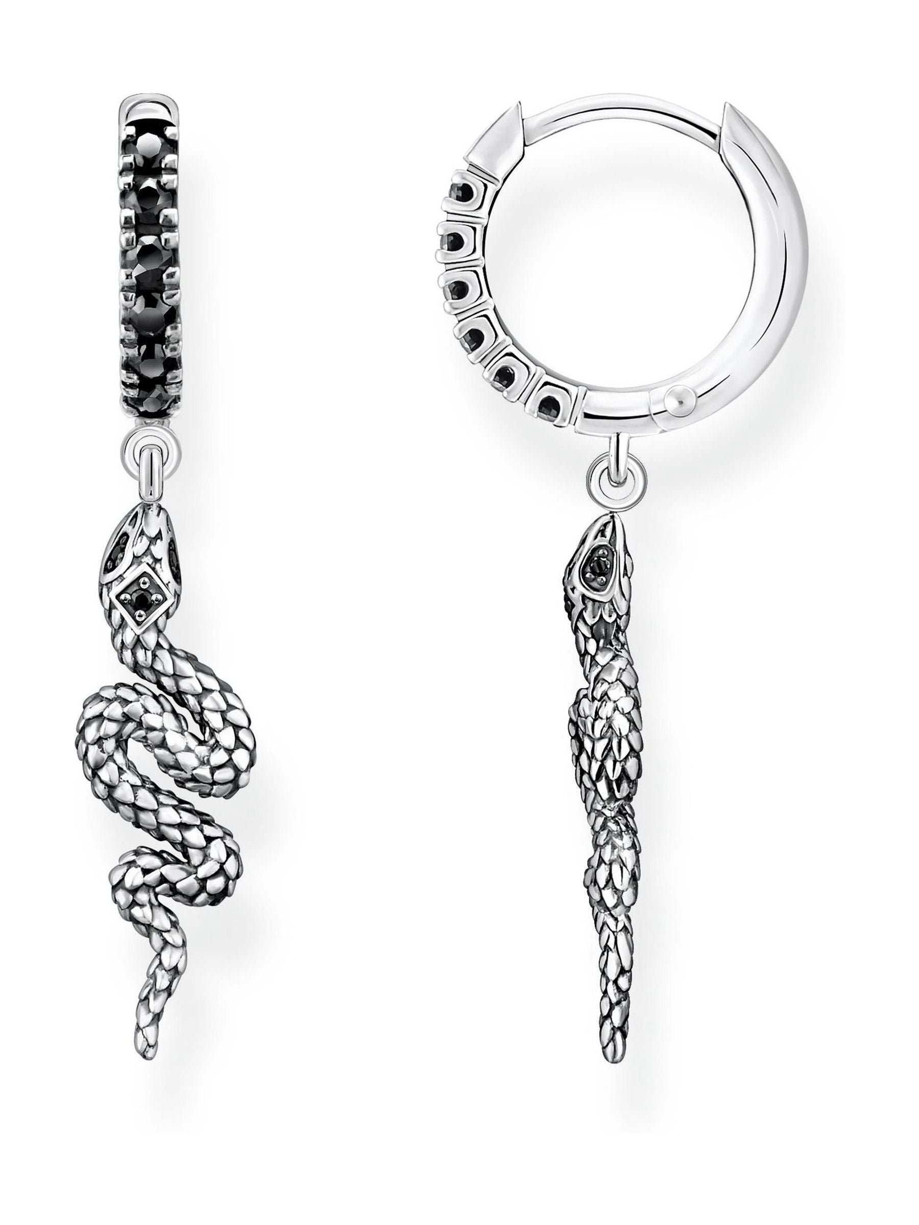 Thomas Sabo black mystic snake hoop earrings in 925 silver (British brand)