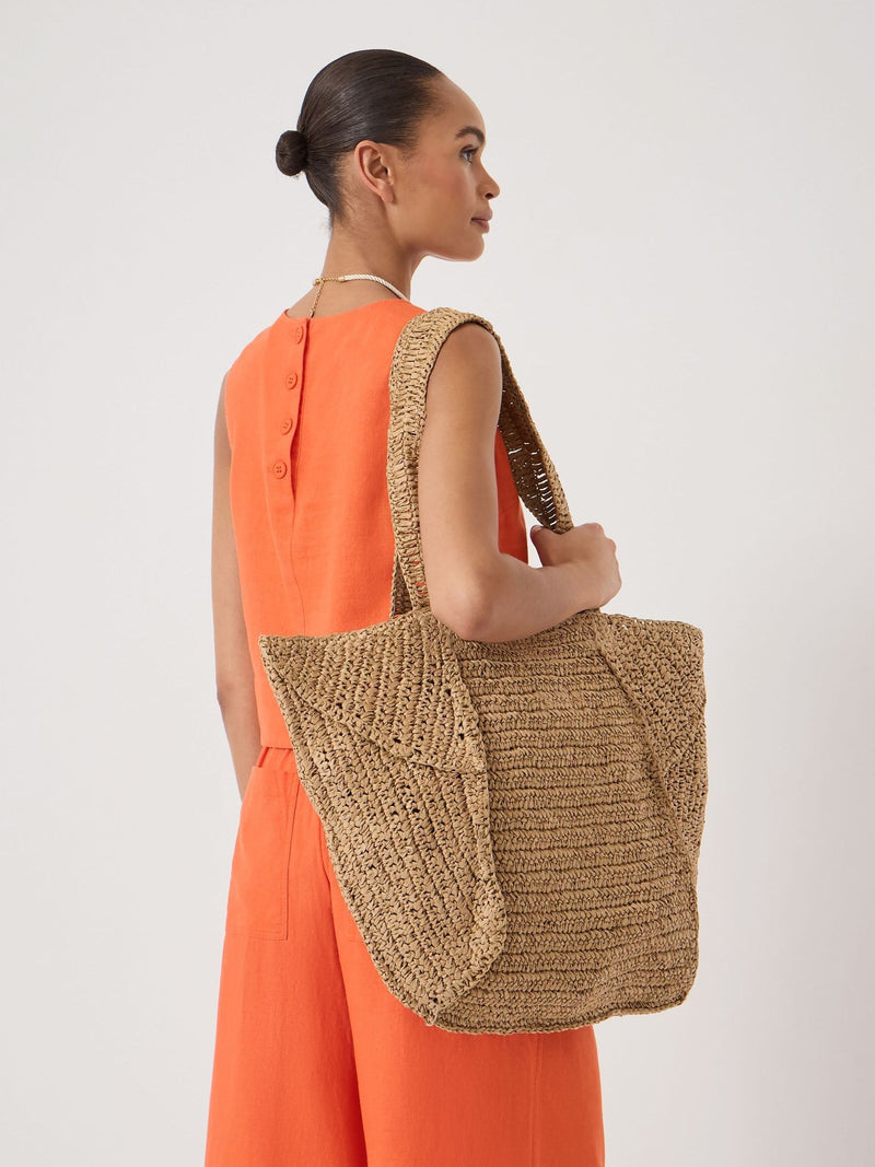 Hush Aster raffia panel tote bag in natural, imported from the UK