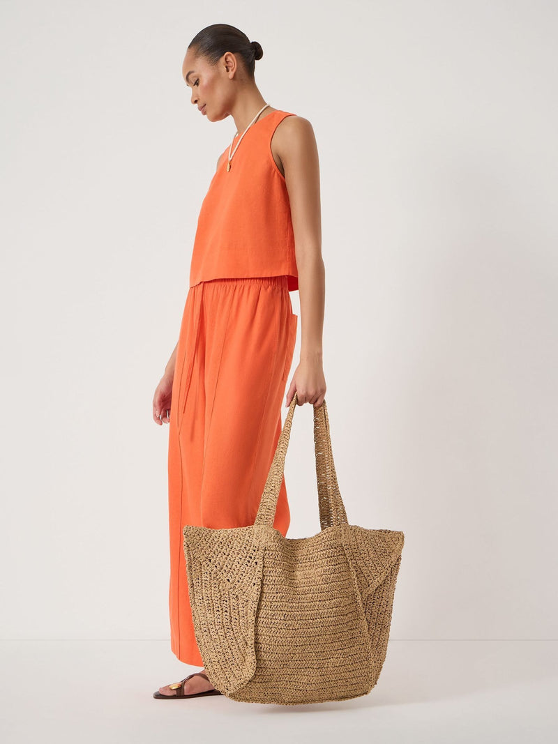 Hush Aster raffia panel tote bag in natural, imported from the UK