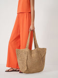 Hush Aster raffia panel tote bag in natural, imported from the UK