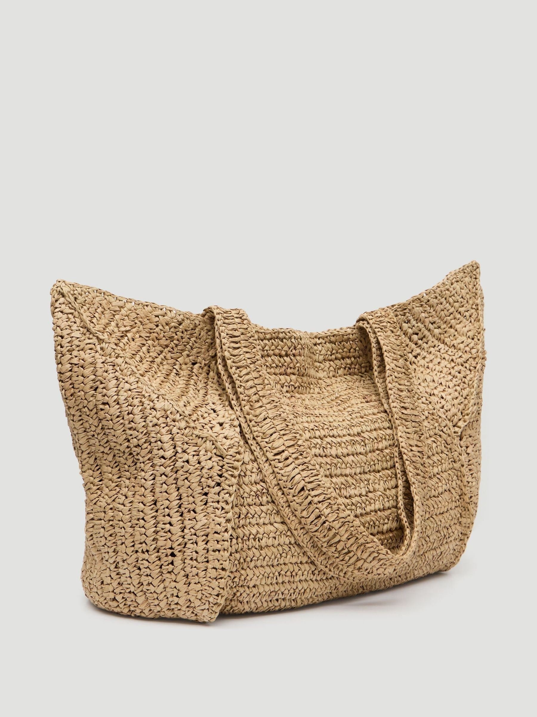 Hush Aster raffia panel tote bag in natural, imported from the UK