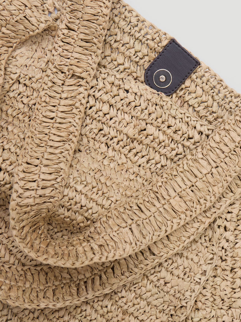 Hush Aster raffia panel tote bag in natural, imported from the UK
