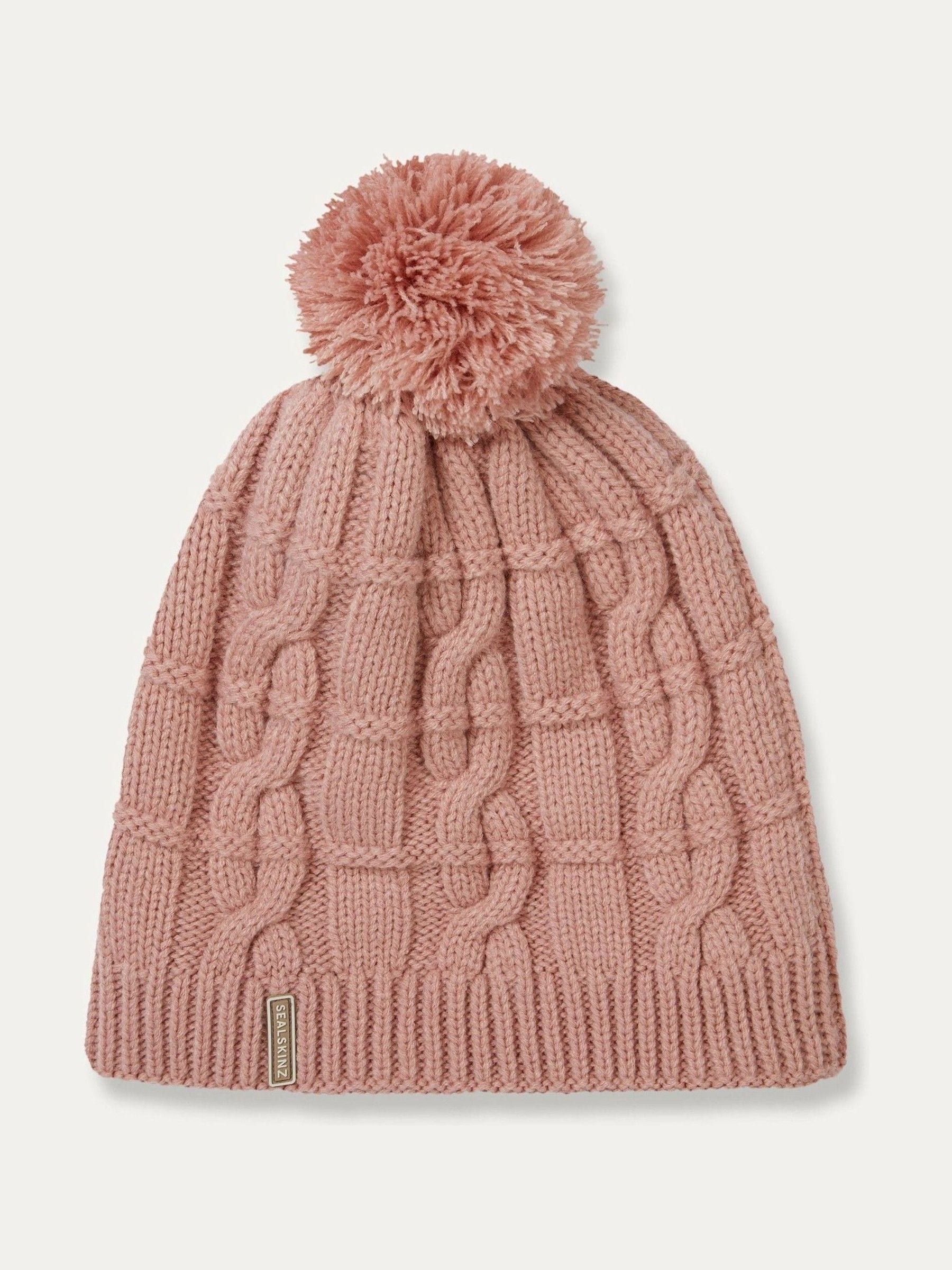 Sealskinz Pink Hemsby Waterproof Cold Weather Cable Knit Bobble Hat