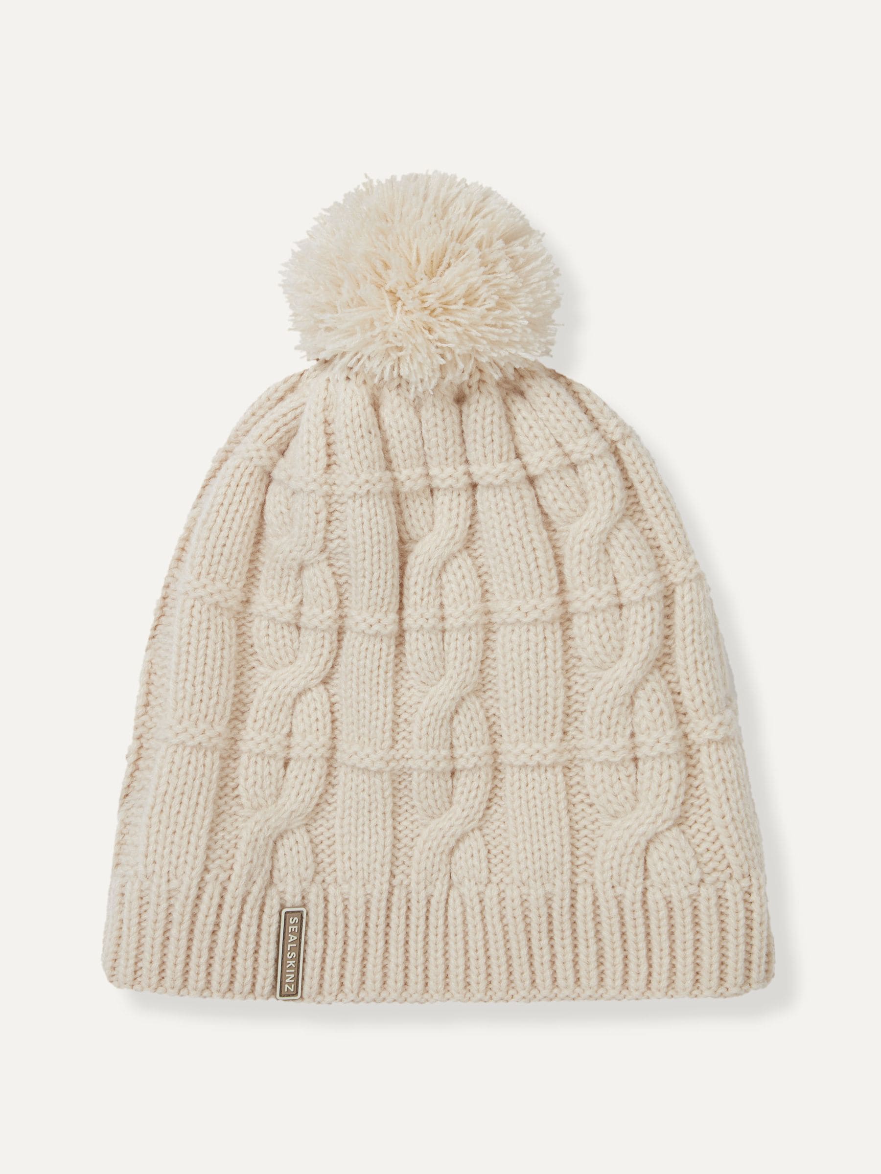 Sealskinz cream cable knit waterproof bobble hat, UK version