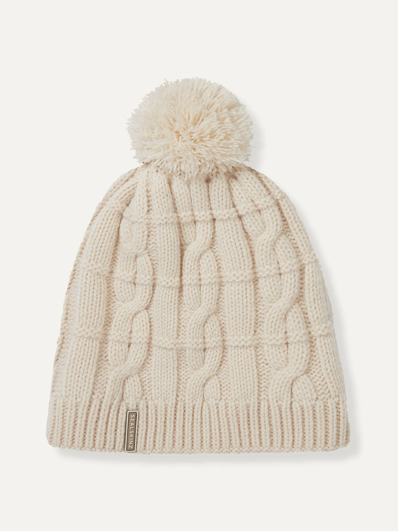 Sealskinz cream cable knit waterproof bobble hat, UK version