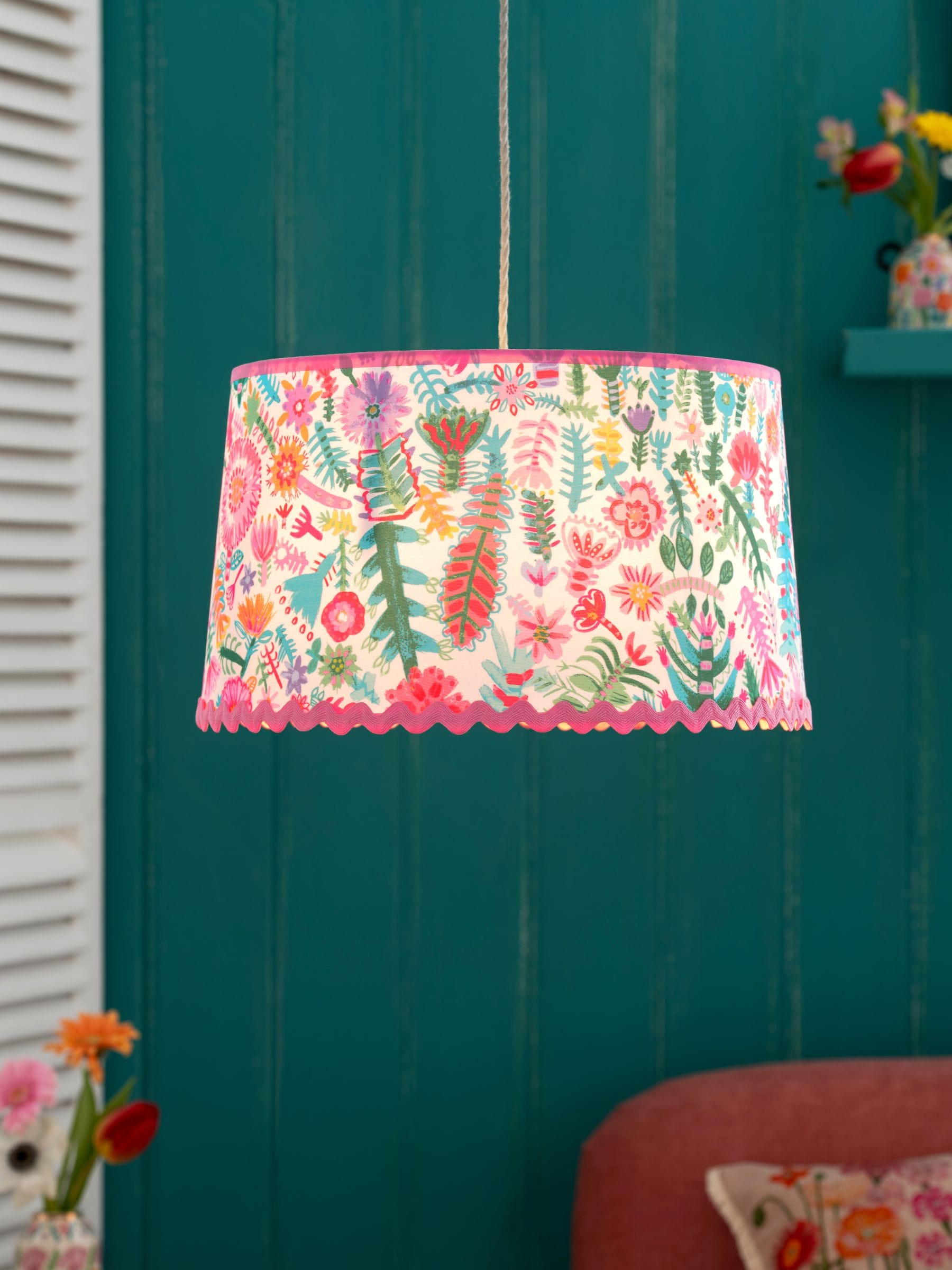 Lucy Tiffney pink floral ricrac lampshade, UK version