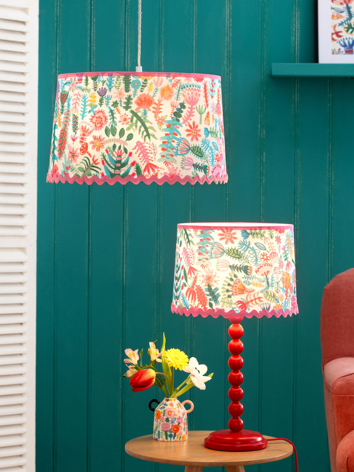 Lucy Tiffney pink floral ricrac lampshade, UK version