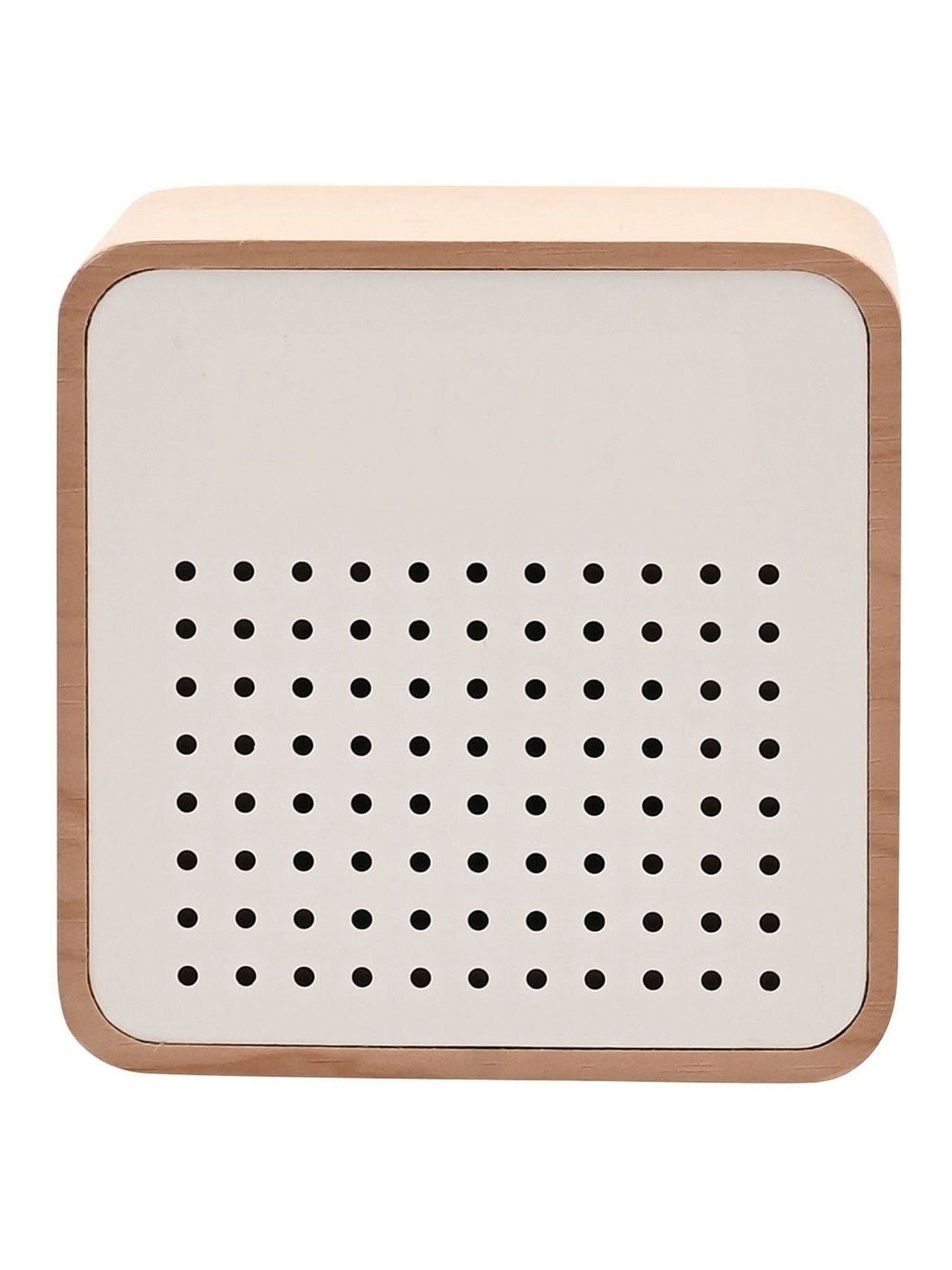 Widdop white wooden alarm clock with Bluetooth speaker, imported from the UK