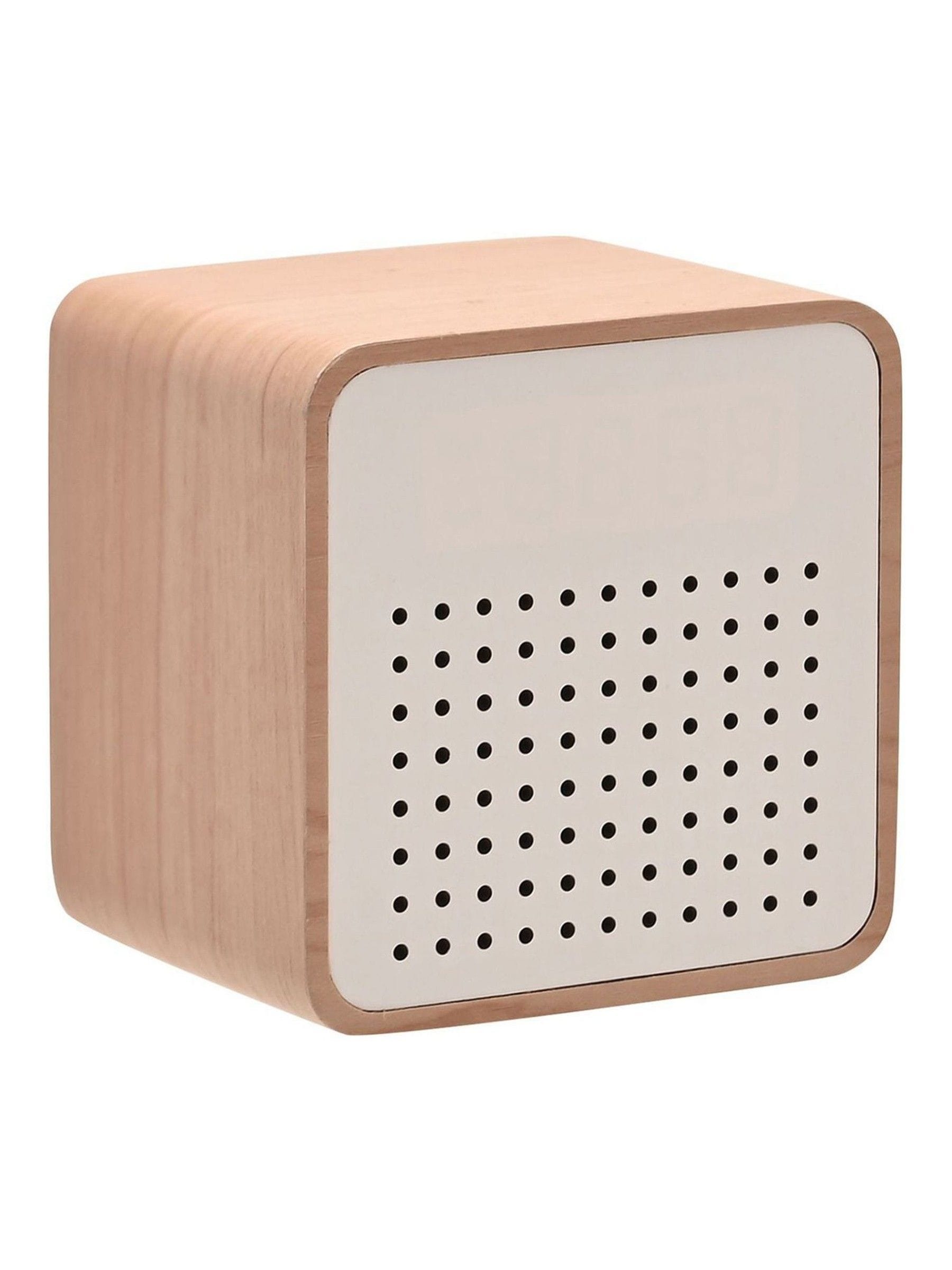Widdop white wooden alarm clock with Bluetooth speaker, imported from the UK