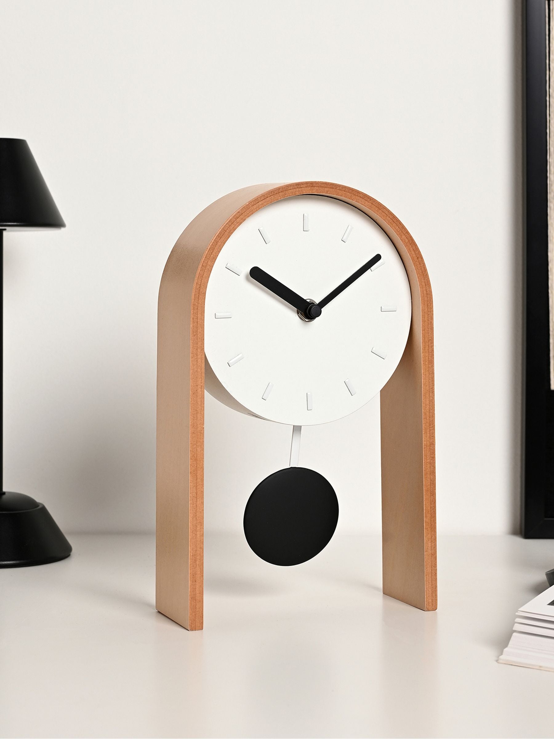 Widdop white pendulum wooden desk clock (British brand)