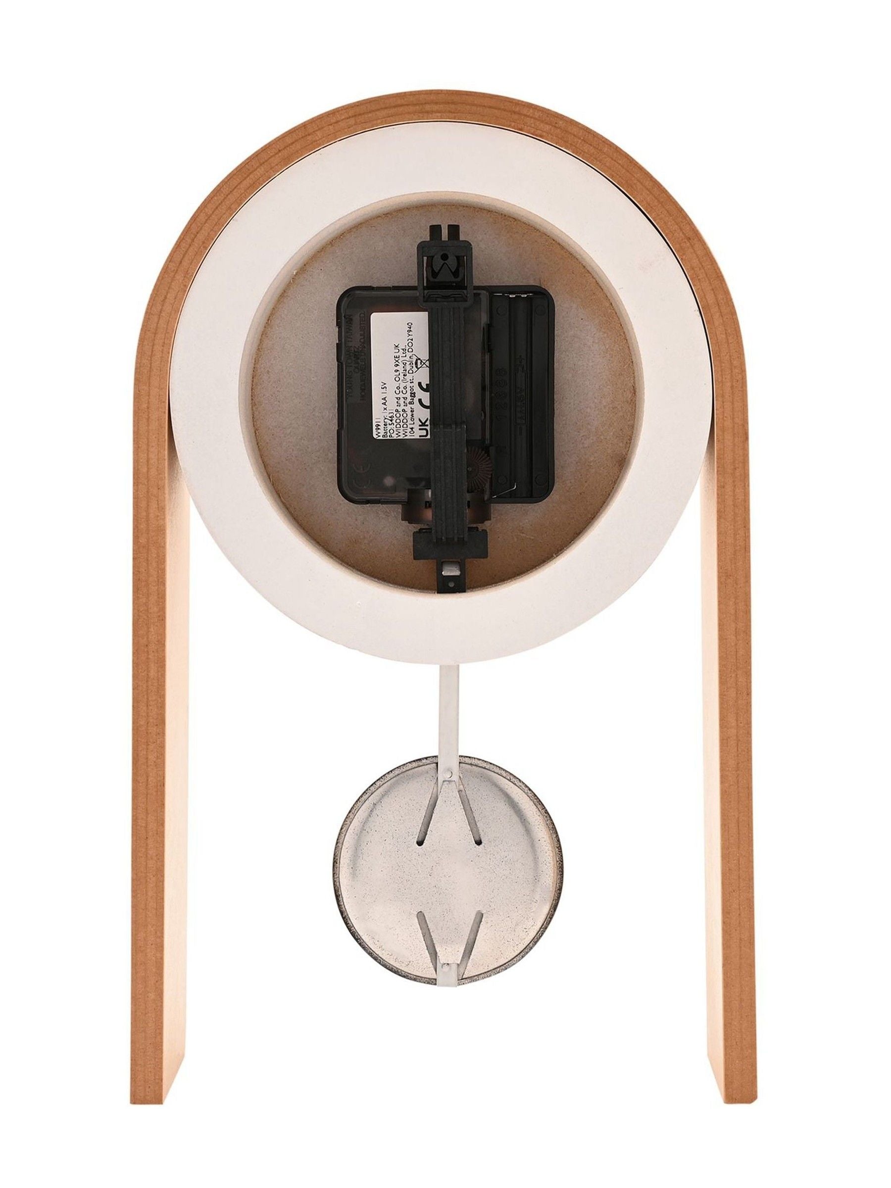 Widdop white pendulum wooden desk clock (British brand)