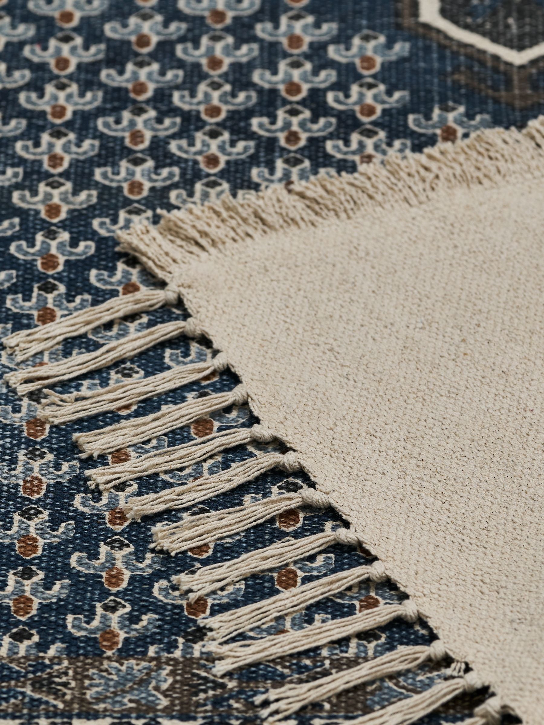 French Connection Blue Poppyfield printed flatweave cotton runner - British product