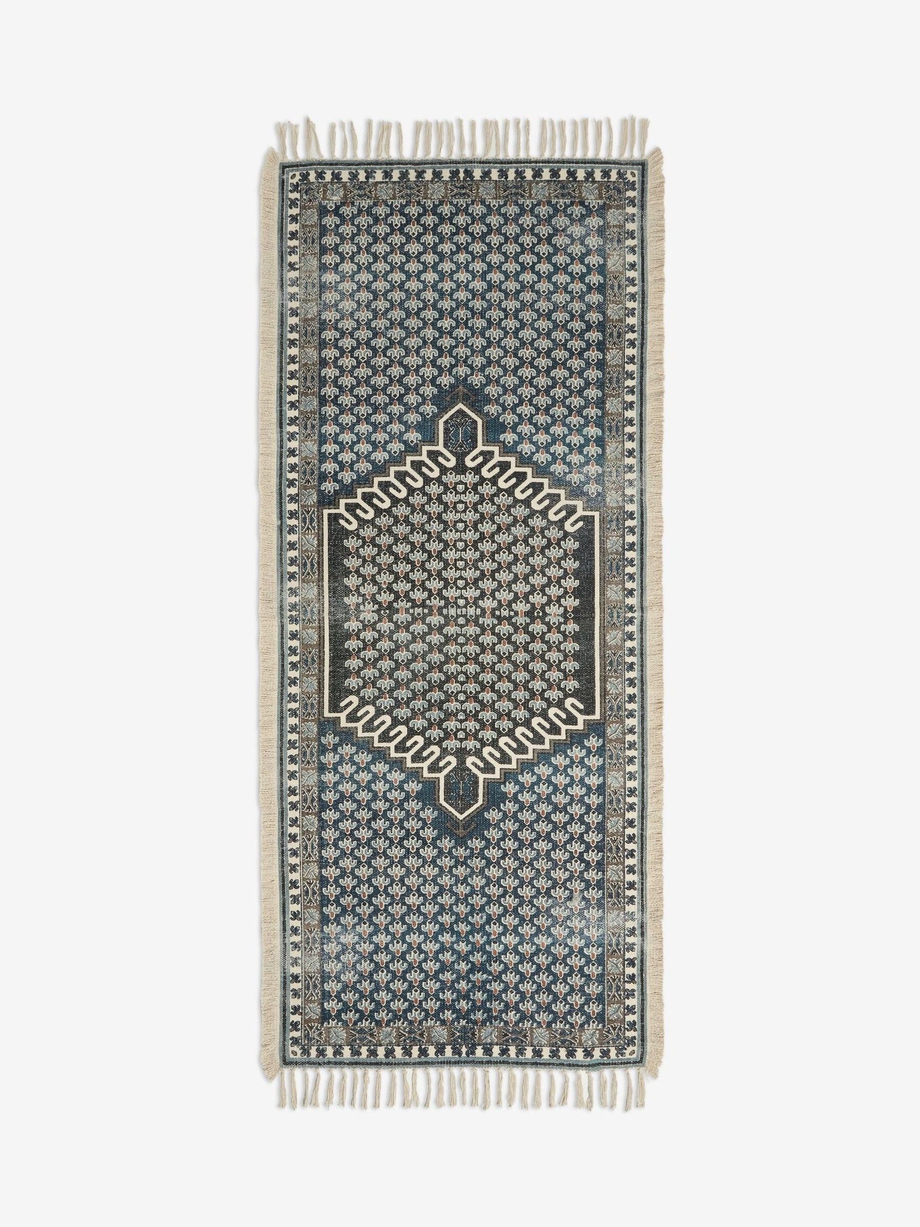 French Connection Blue Poppyfield printed flatweave cotton runner - British product