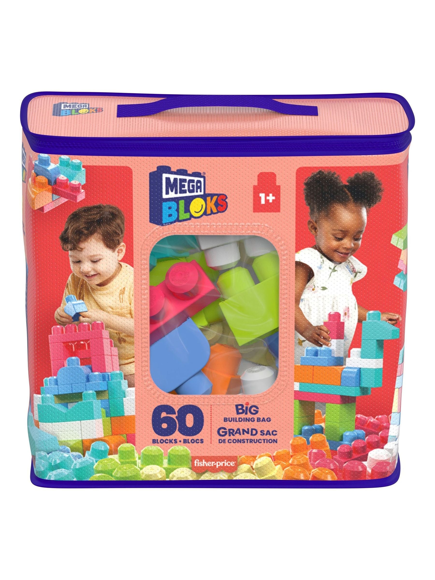 Mega Bloks 60 piece pink building blocks bag, imported from the UK
