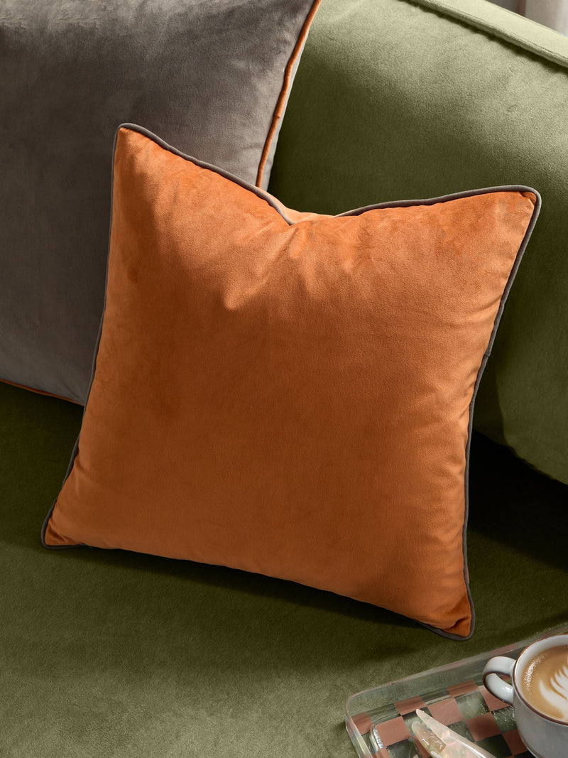Furn Pumpkin/Mocha Meridian Velvet 45 x 45cm Cushion Cover