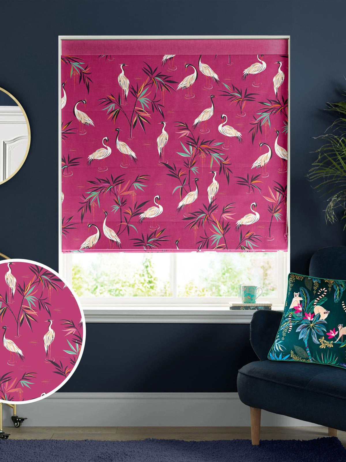Sara Miller Fuchsia Pink Heron roman blind, 100% cotton, British brand