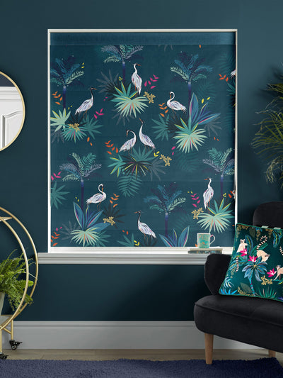 Next Sara Miller Teal Green Heron Made to Measure 100% Cotton Roman Blind- Buy online at McGrocer