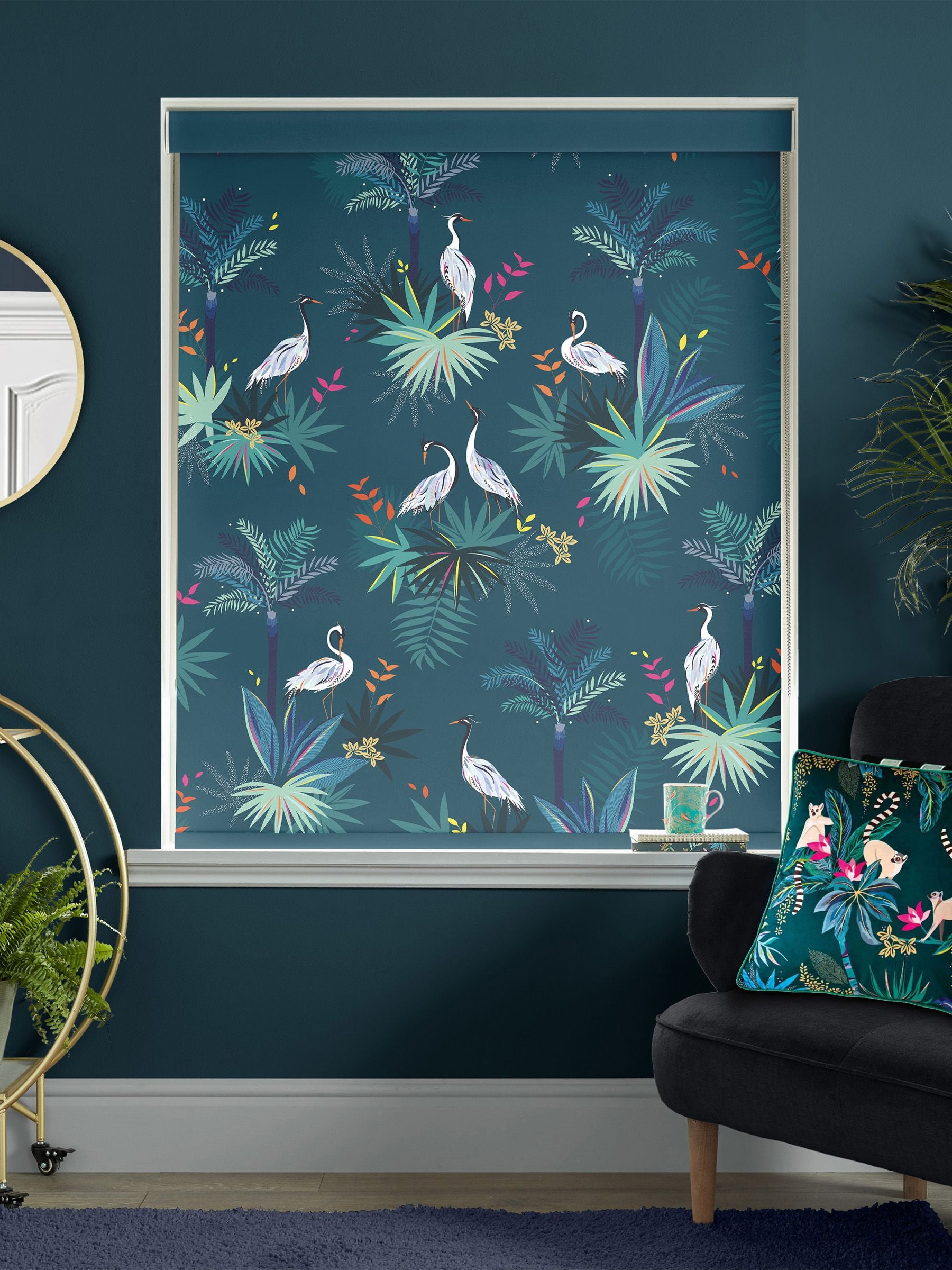 Sara Miller Heron roller blinds teal green - British product